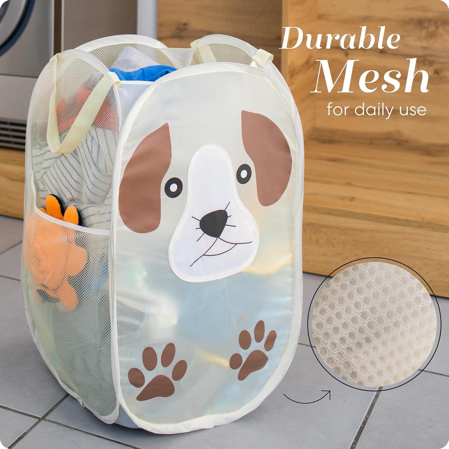 Handy Laundry Collapsible Mesh Pop-Up Hamper with Wide Opening and Side Pocket - Breathable