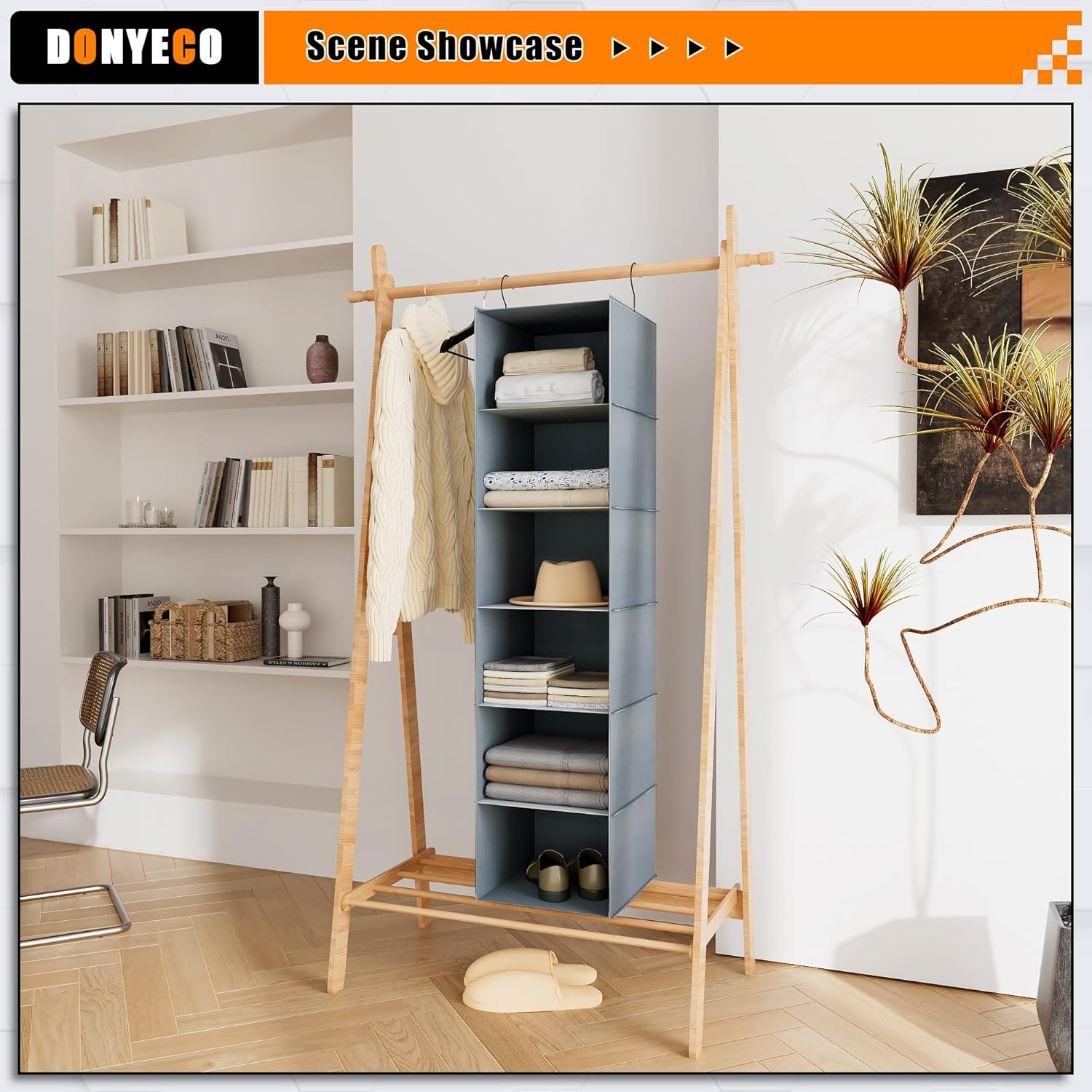 Hanging Closet Organizer and Storage 6-Shelf, Easy Mount Foldable Hanging Closet Wardrobe Shelves
