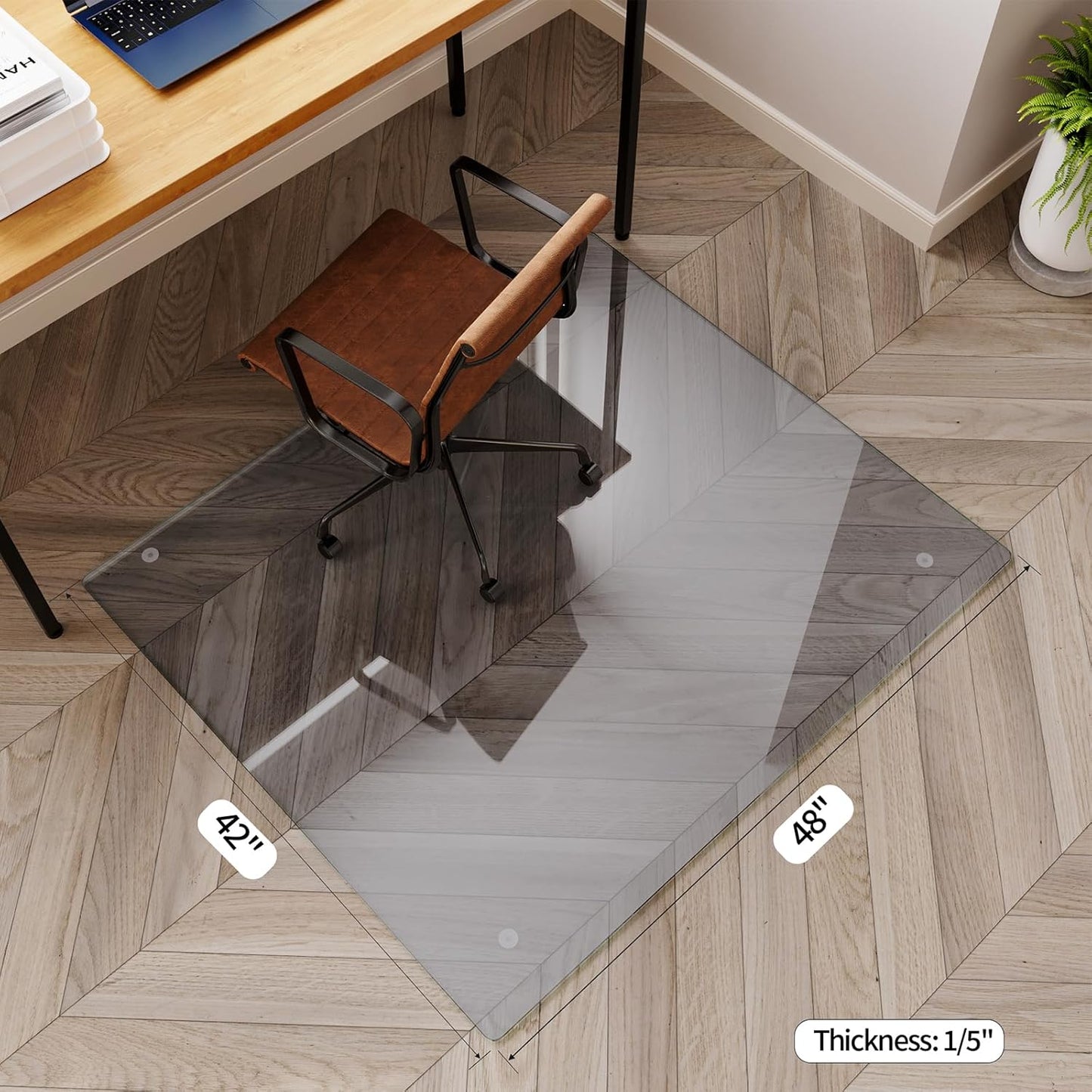 Koonmi Tempered Glass Chair Mat for Hardwood Floors & Carpets, 42" x 48“ Grey Heavy Duty Office