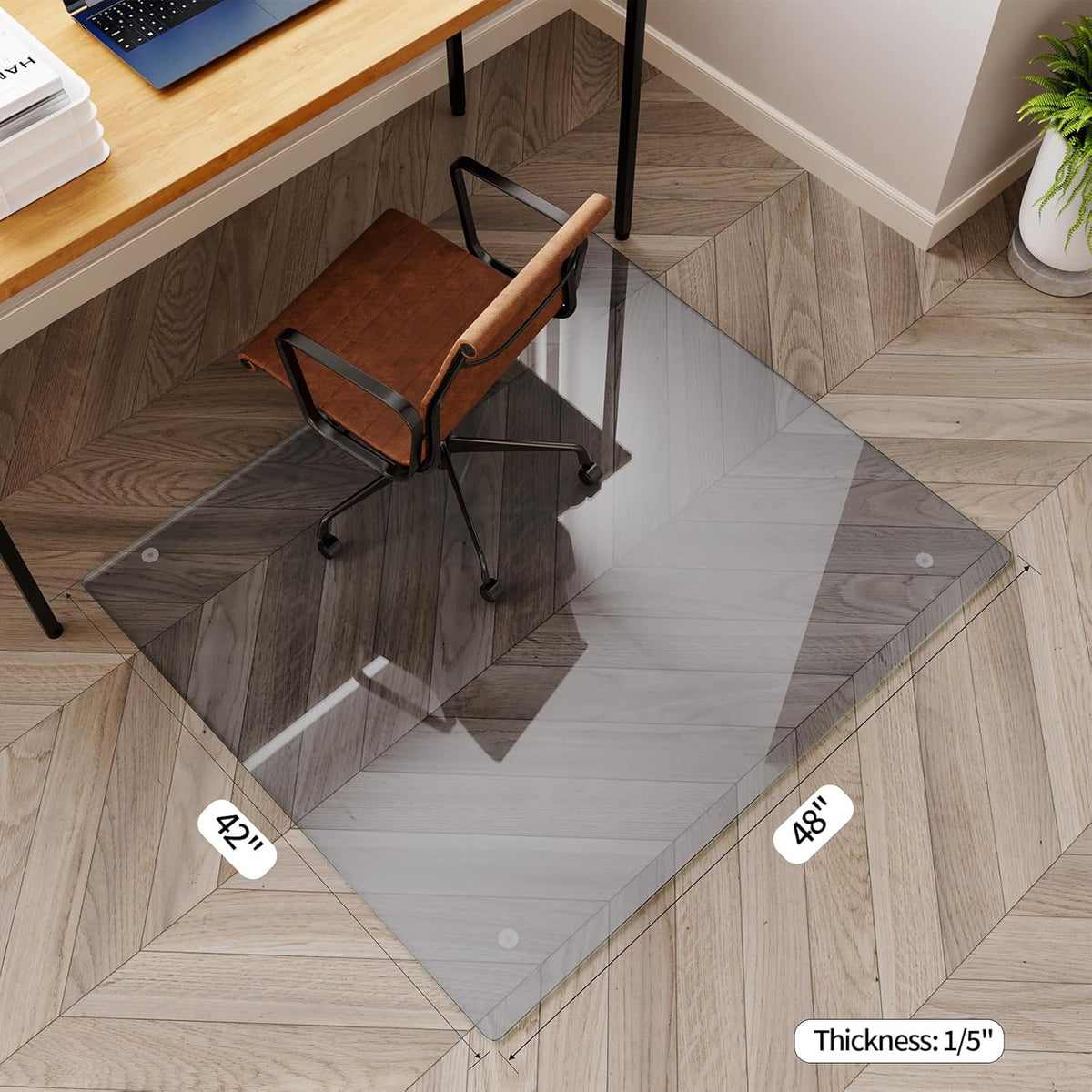 Koonmi Tempered Glass Chair Mat for Hardwood Floors & Carpets, 42" x 48“ Grey Heavy Duty Office
