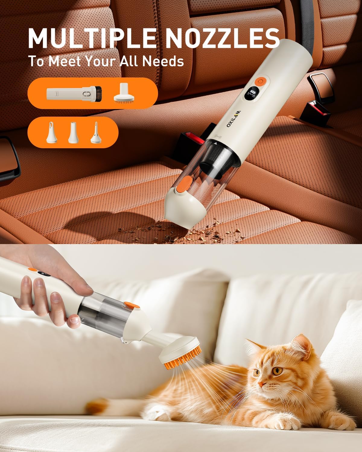OXILAM 4 in 1 Car Vacuum - Handheld Vacuum 14000PA High Power, Portable Cordless Small Vacuum, Blow