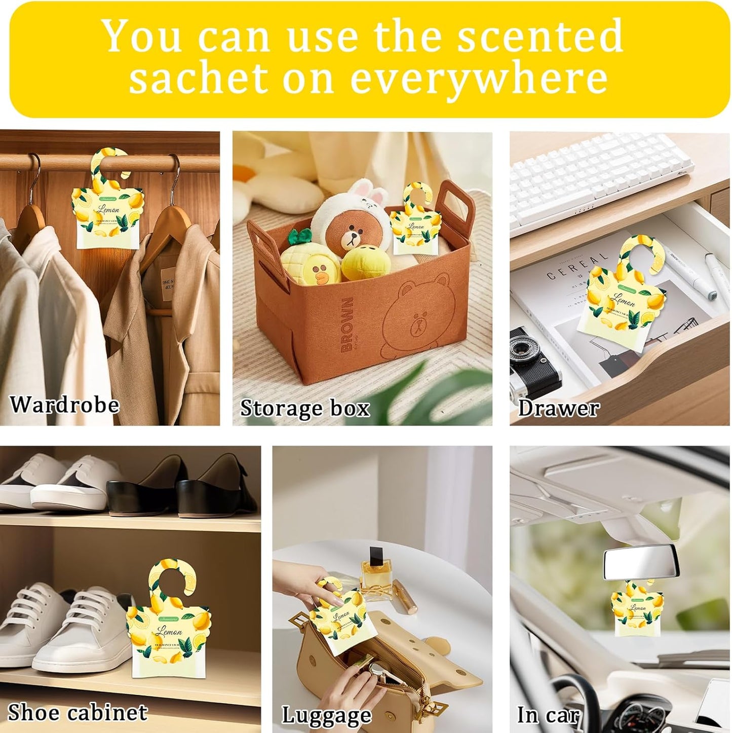 15 Packs Lemon Scented Sachets Bag for Drawers and Closets, Air Freshener for Home Fragrance
