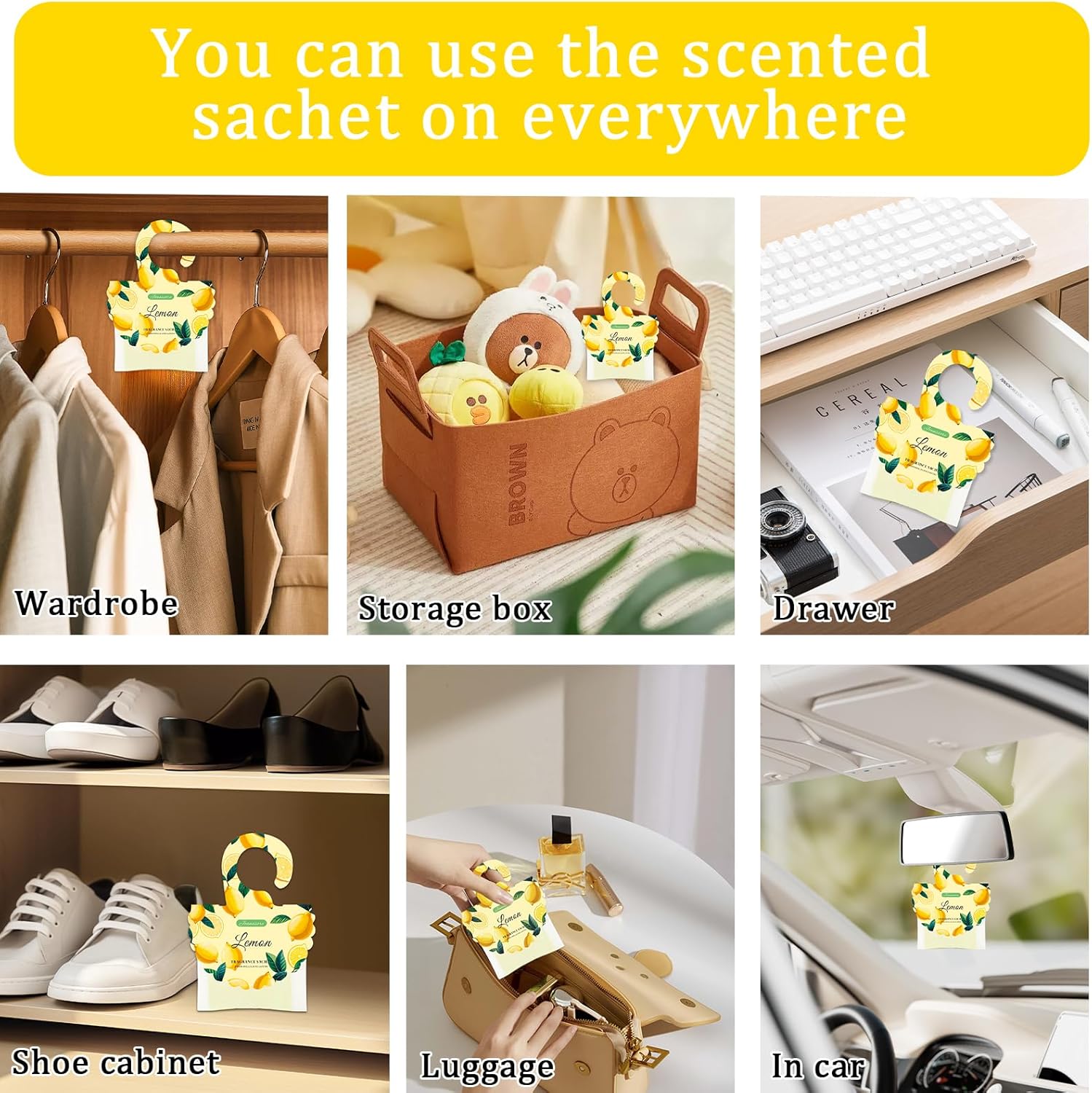 15 Packs Lemon Scented Sachets Bag for Drawers and Closets, Air Freshener for Home Fragrance