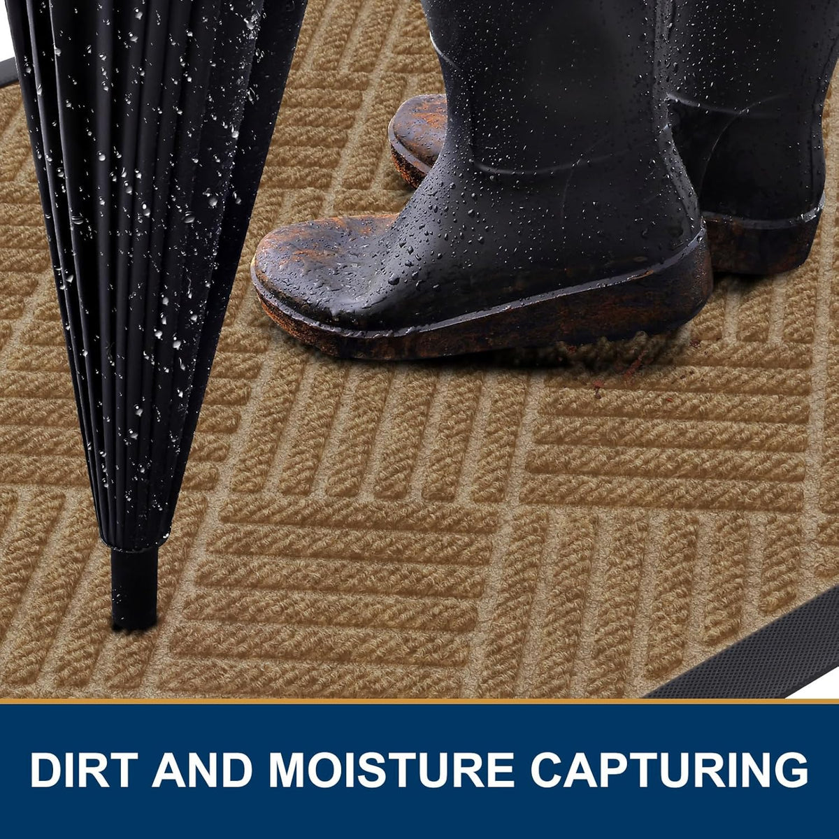 Smiry Front Door Mat Outside Entrance, Heavy Duty Outdoor Indoor Natural Rubber Doormat, Non Slip
