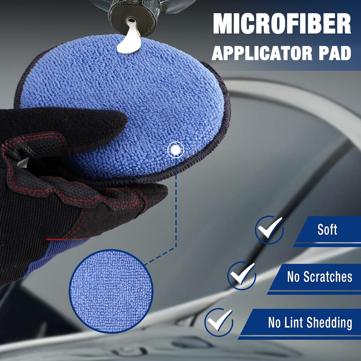 WORKPRO 12-Pack Car Wax Applicator Pads with Finger Pocket, Microfiber Soft Foam Polishing Pads for