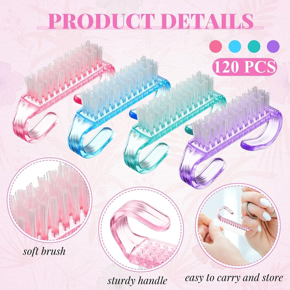 Patelai 200 Pcs Handle Grip Nail Brush Bulk Colorful Nail Scrubber Fingernail Brushes Hand Toes