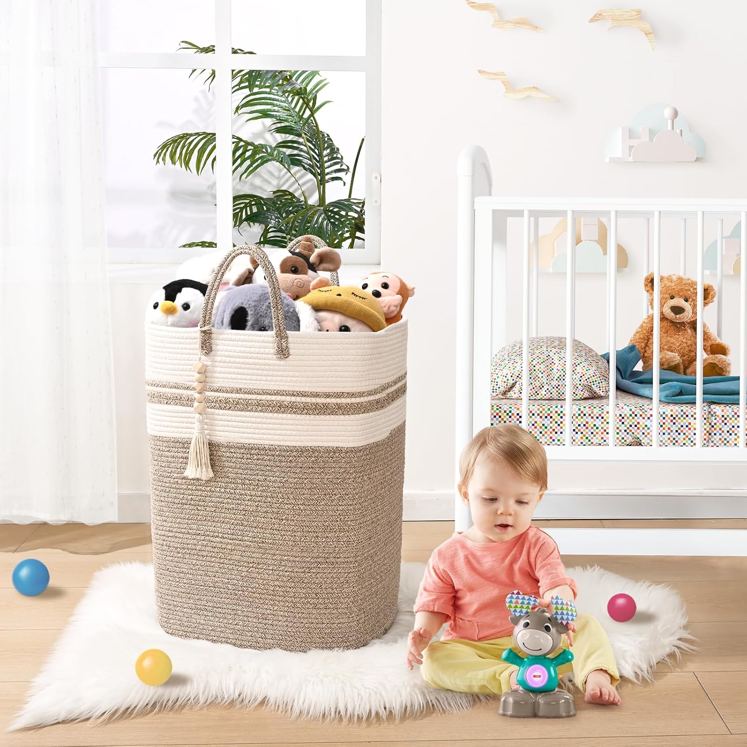 Woven Laundry Basket for Clothes, 100 L Large Rectangle Laundry Hampers, Nursery Storage Basket for