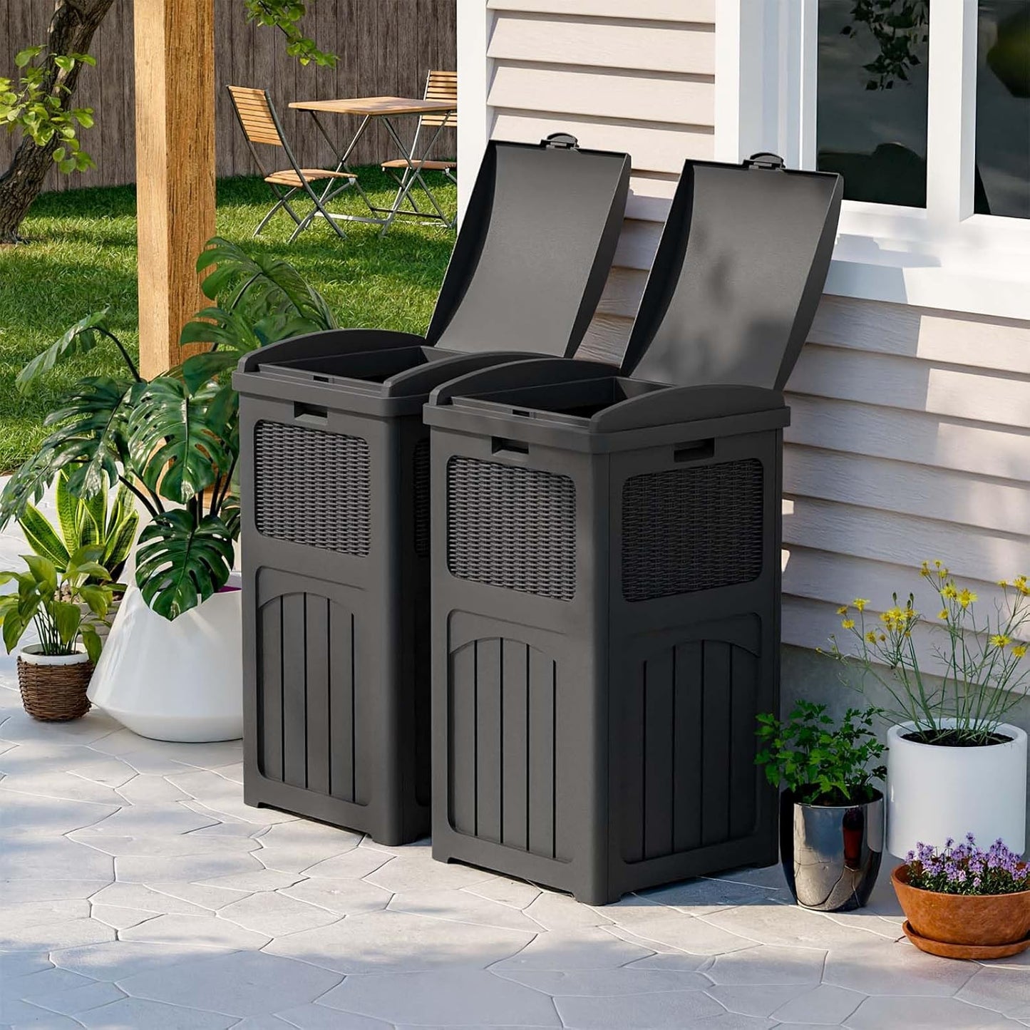 Patiowell 36 Gallon Outdoor Trash Can, Resin Outdoor Garbage Can with Lid for Patio, Backyard
