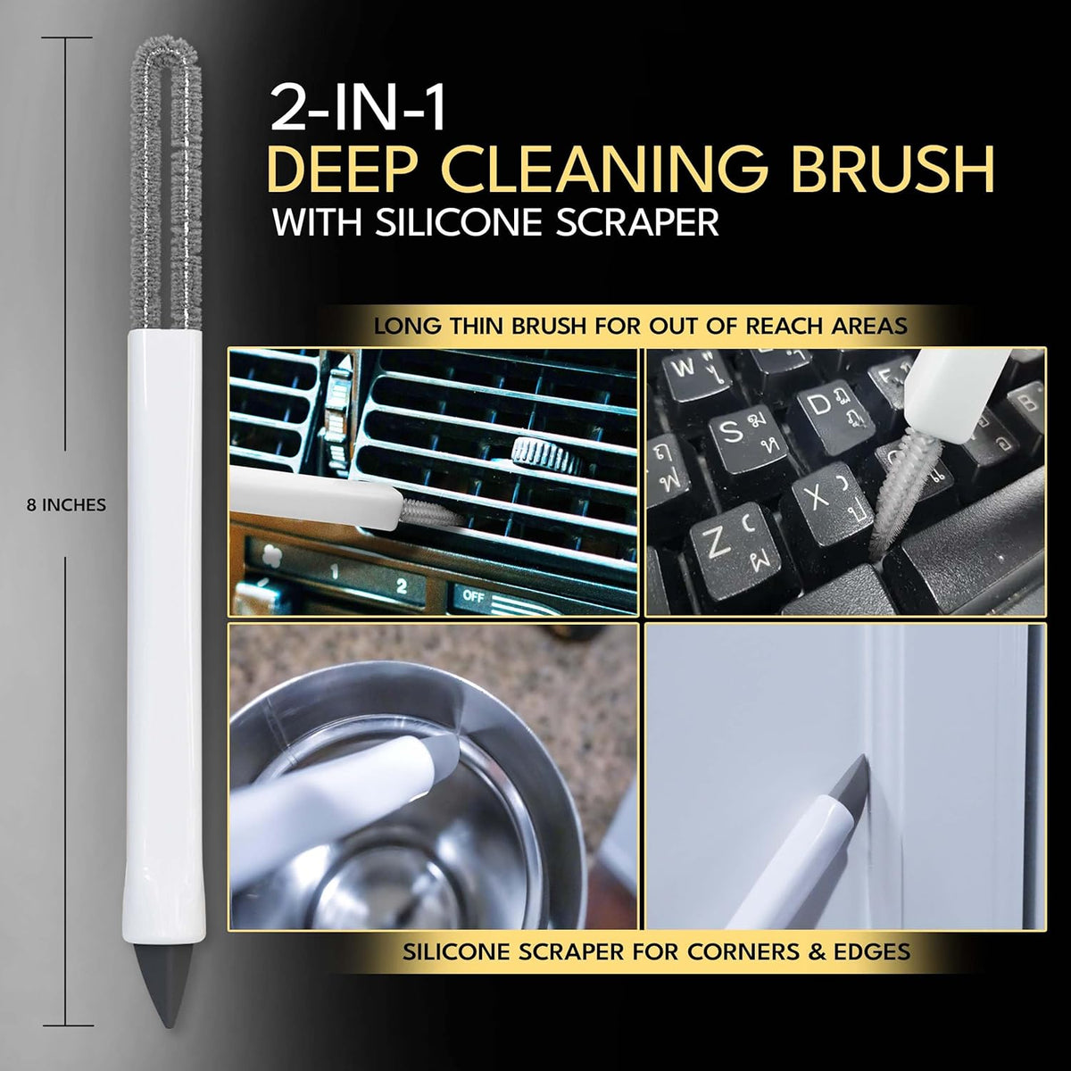 Small Cleaning Brush Set 3pcs—Crevice Brushes for Cleaning—Scrub Brushes Set with Silicone Tipped