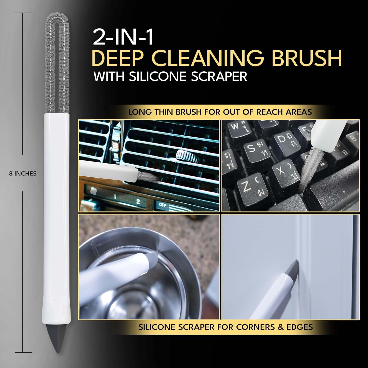 Small Cleaning Brush Set 3pcs—Crevice Brushes for Cleaning—Scrub Brushes Set with Silicone Tipped