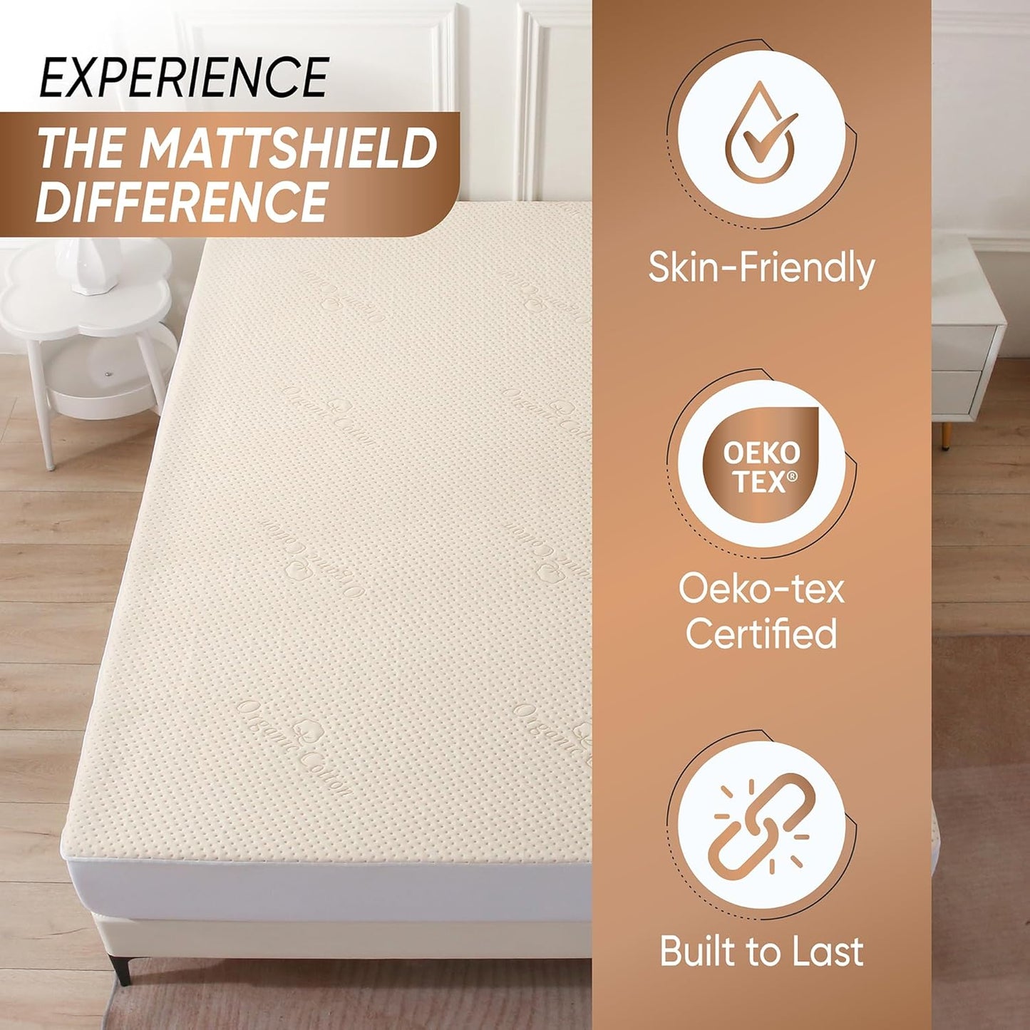 Luxury Waterproof Organic Mattress Protector Calif King - Organic Cotton Breathable Mattress Pad