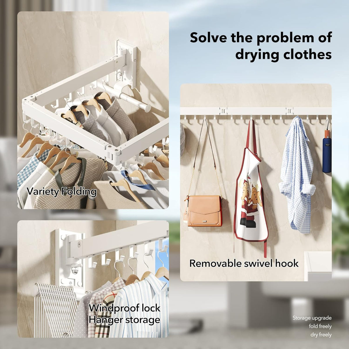 Wall Mounted Clothes Hanger Rack, Clothes Drying Rack,Laundry Drying Rack,Collapsible Clothes Rack