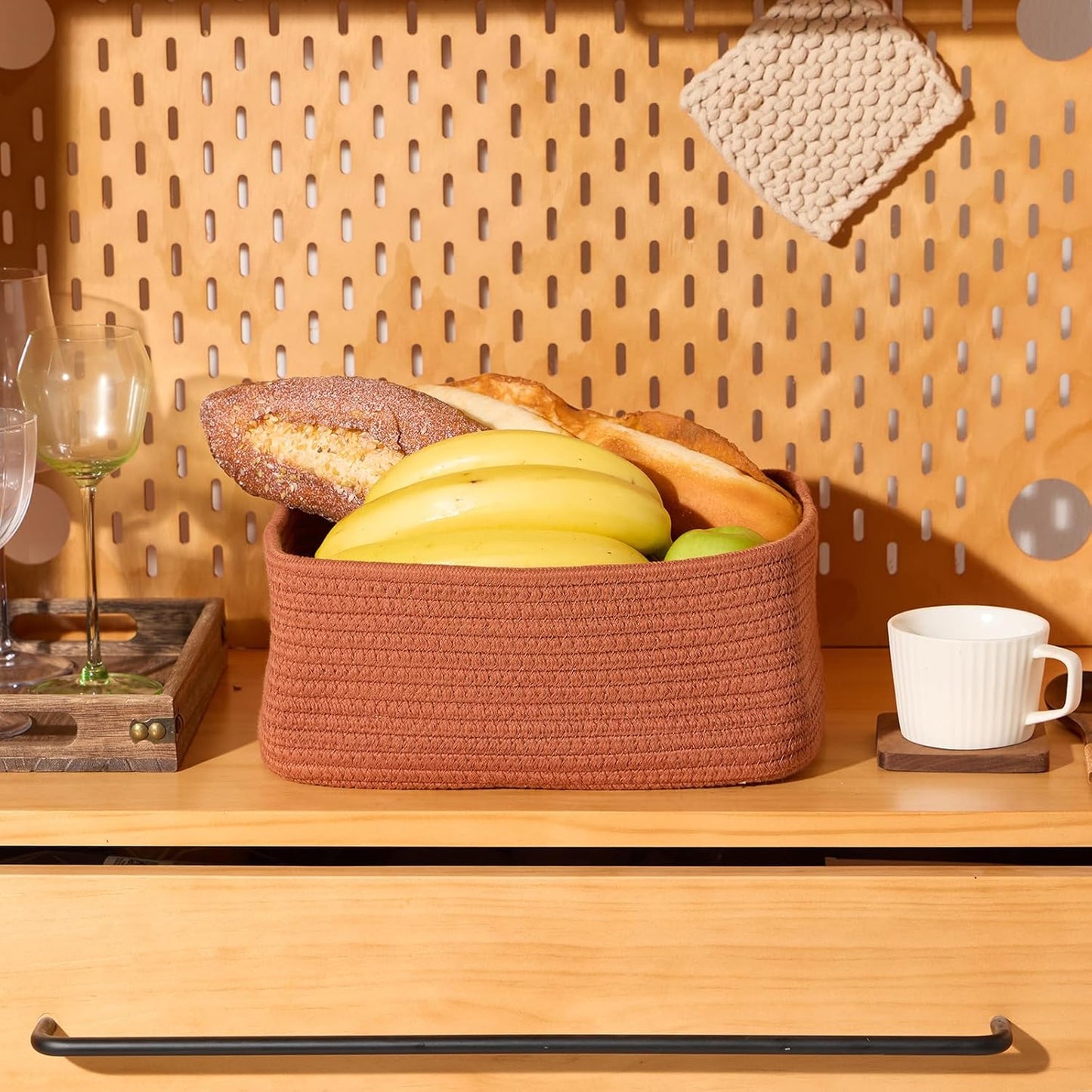 Small Storage Baskets for Organizing | Closet Organizer Bins | Shelf Toy Basket | Woven Rope