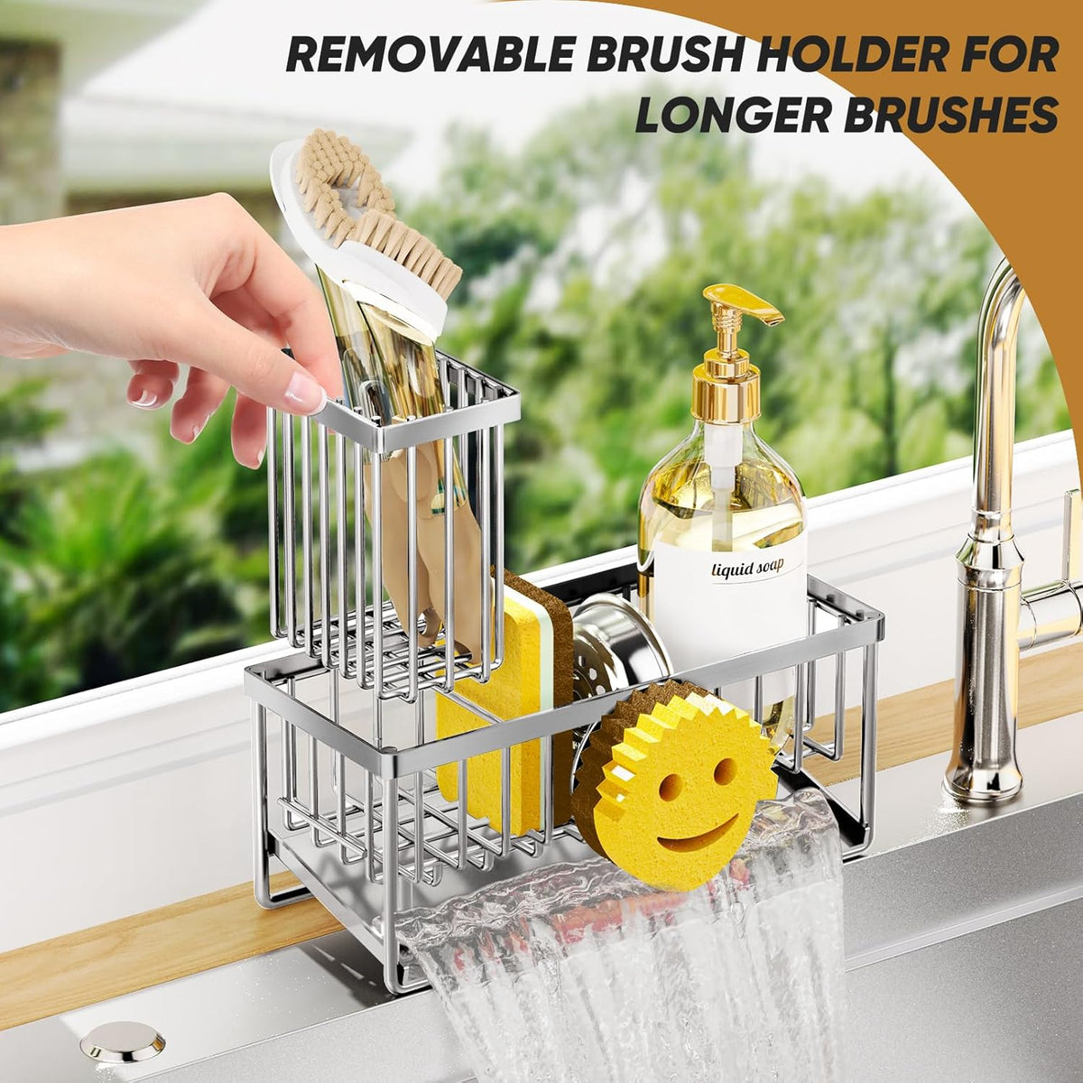 Sponge Holder for Kitchen Sink,Smiley Face Sink Caddy with Removable Brush Holder,Self-Draining