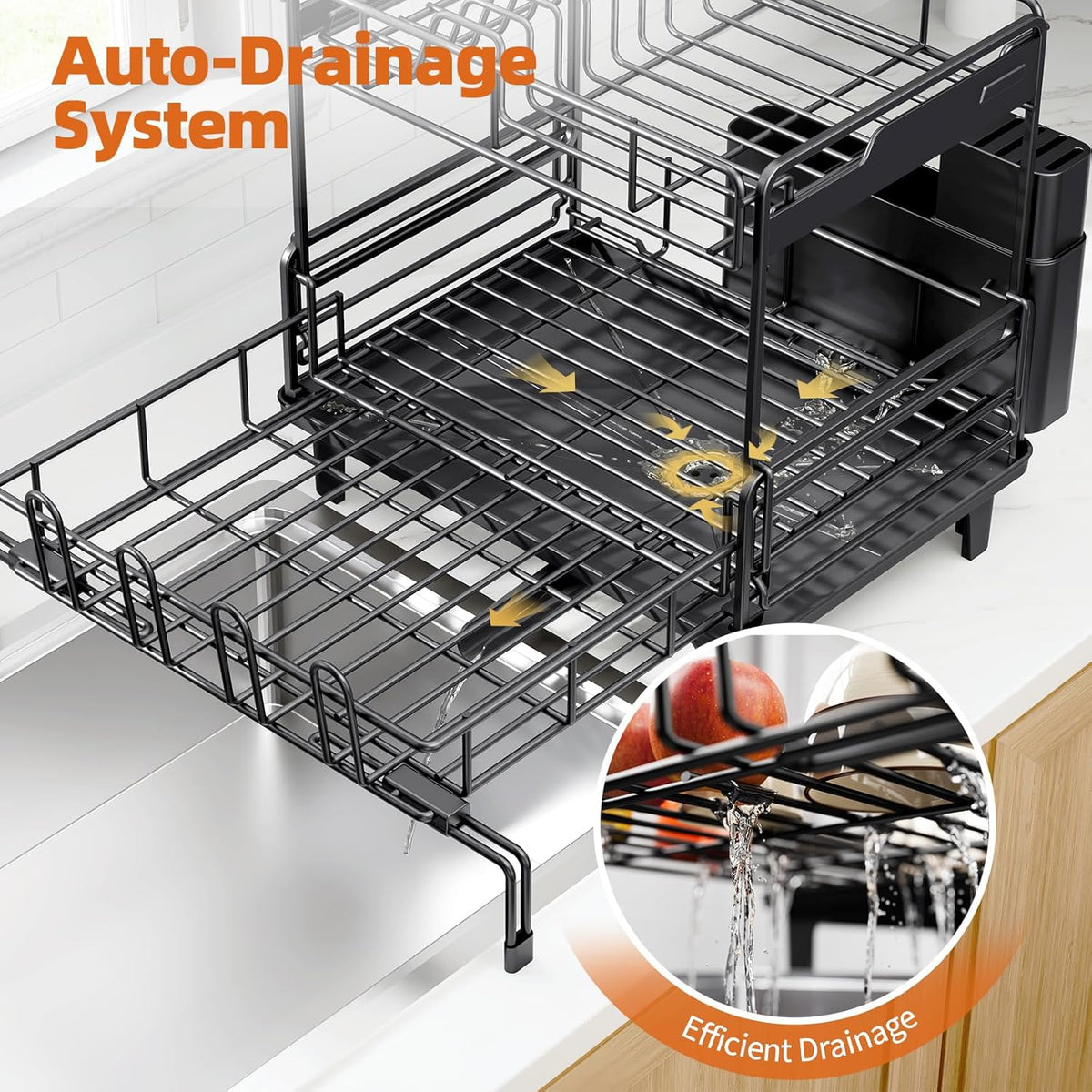 Dish Drying Rack - Extendable Dish Drainer, Large Dish Rack for Kitchen Counter, Rustproof Dish