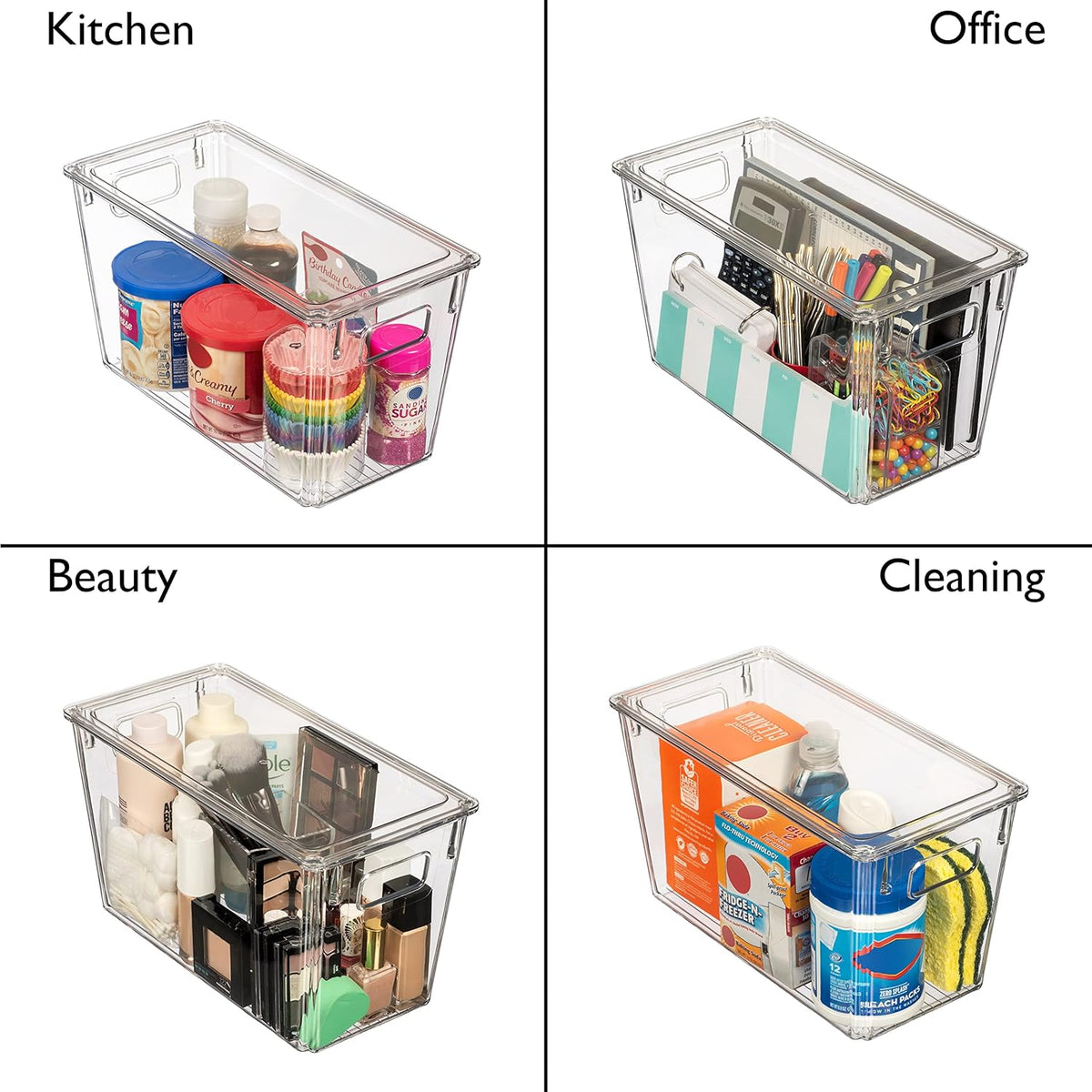 ClearSpace Modern Plastic Storage Bins with Lids Perfect Kitchen Organization or Pantry Fridge