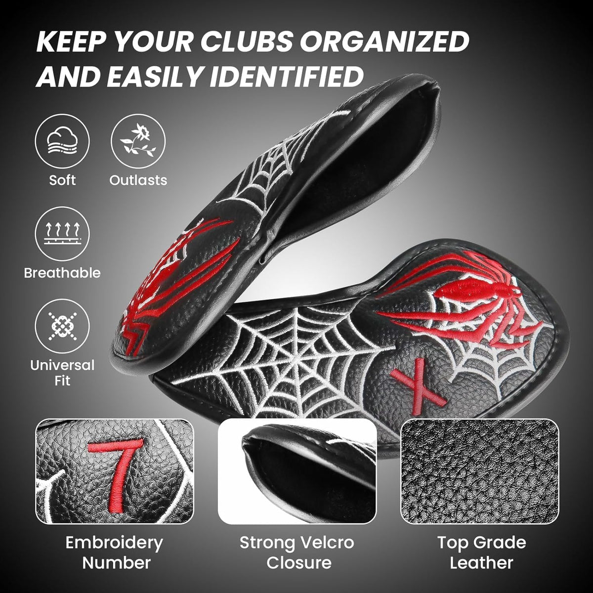 FINGER TEN Premium Synthetic Leather Stylish Iron & Wedge Golf Head Covers Value 12 Piece Set