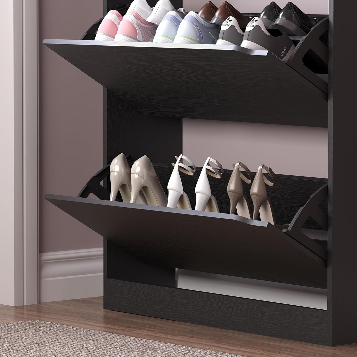 Shoe Cabinet with 3 Flip Drawers & Coat Rack, Narrow Hidden Shoe Storage Cabinet, 2-in-1 Hall Tree