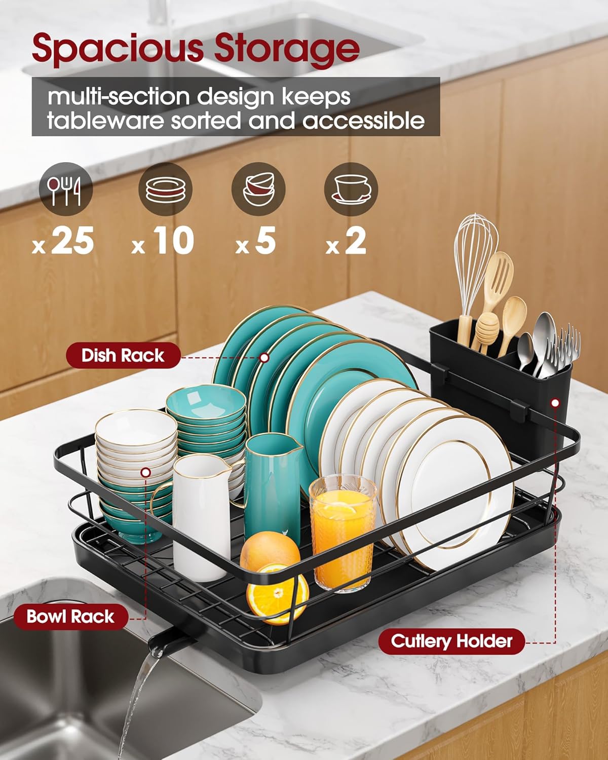 Stainless Steel Dish Drying Rack for Kitchen Counter, Sink Organization and Storage Essentials with
