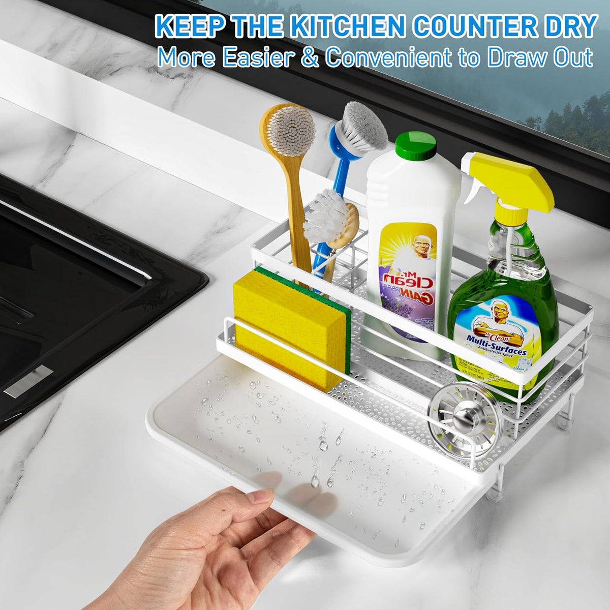 Cisily Sponge Holder for Kitchen, Sink Caddy Organizer, Kitchen Sink Accessories with Drip Tray