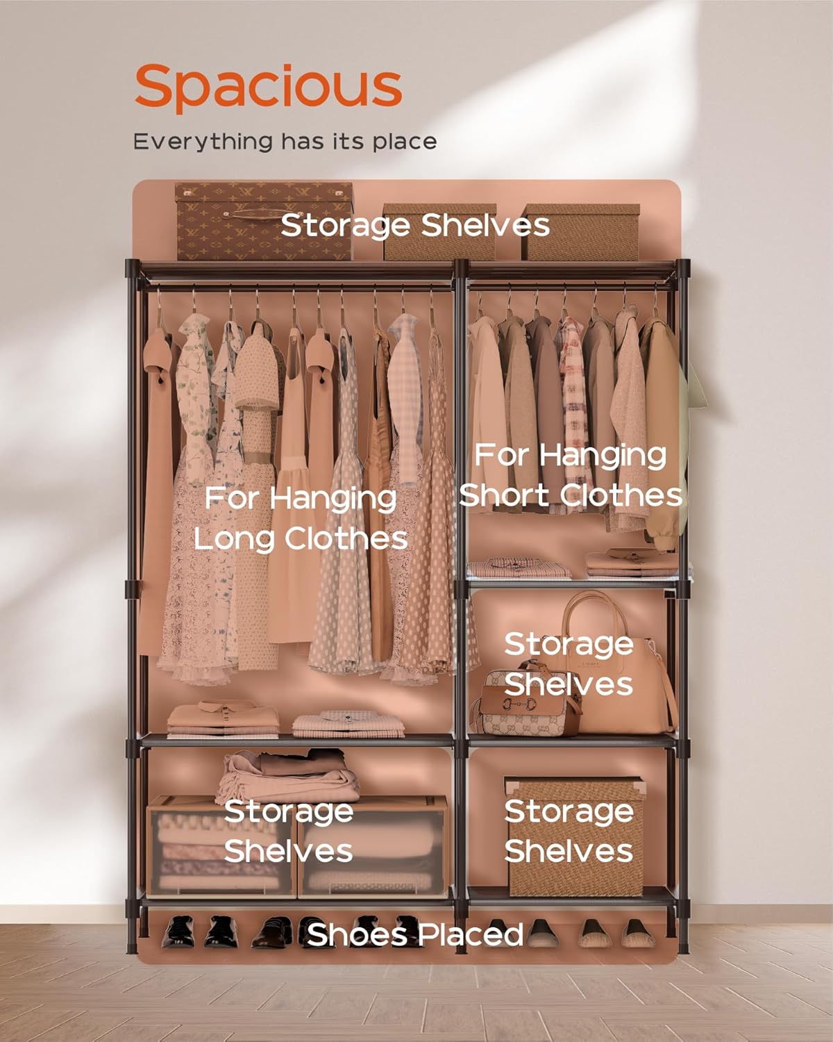 Clothes Rack, Portable Closet, 44.9 Inch Large Capacity Wardrobe Closet, Clothes Storage Organizer