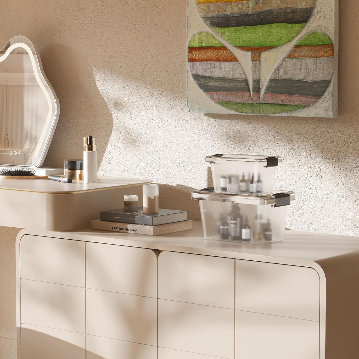 Nazhura Plastic Storage Bin, Stackable and Nestable Storage Boxes with White Lids and Secure