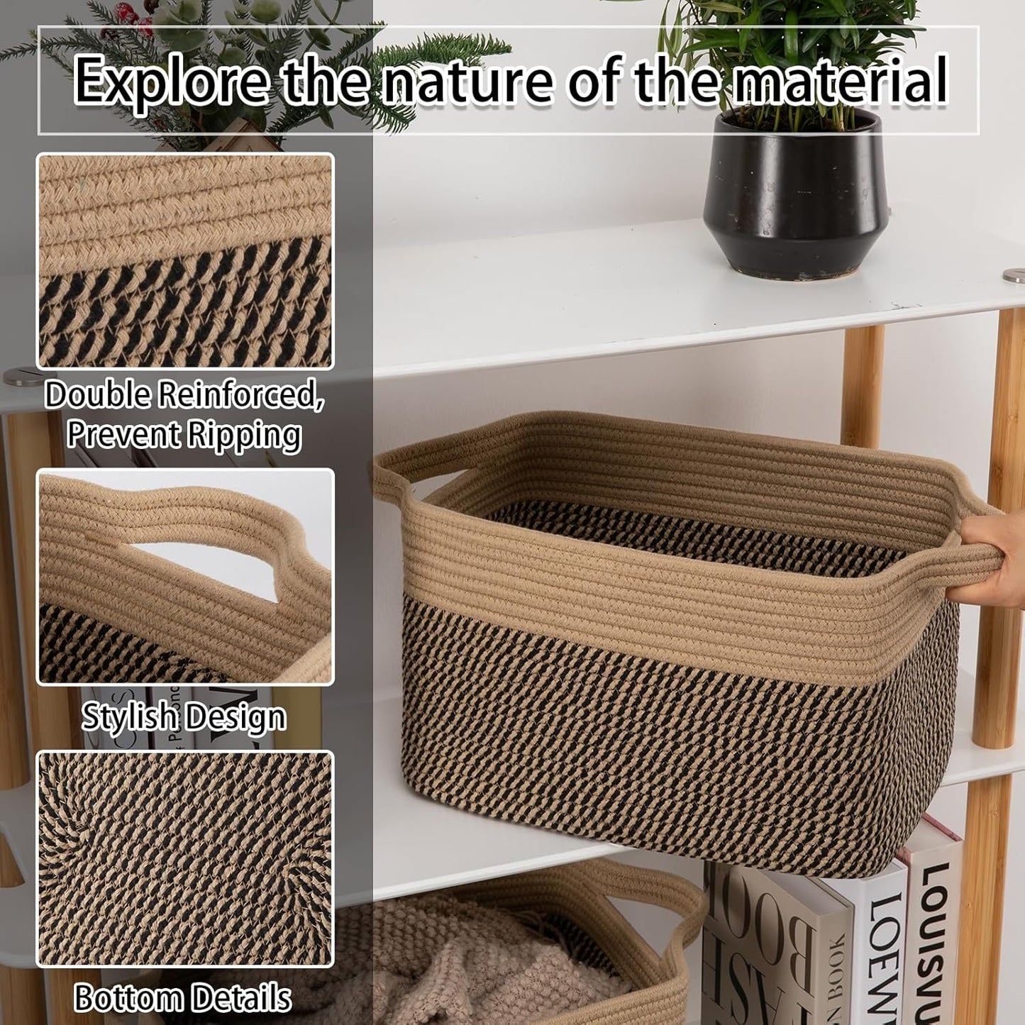 OIAHOMY 3 Pack Storage Basket for Organizing, 13''X9.85''X8.7'' Storage Bins,Woven Basket Basket