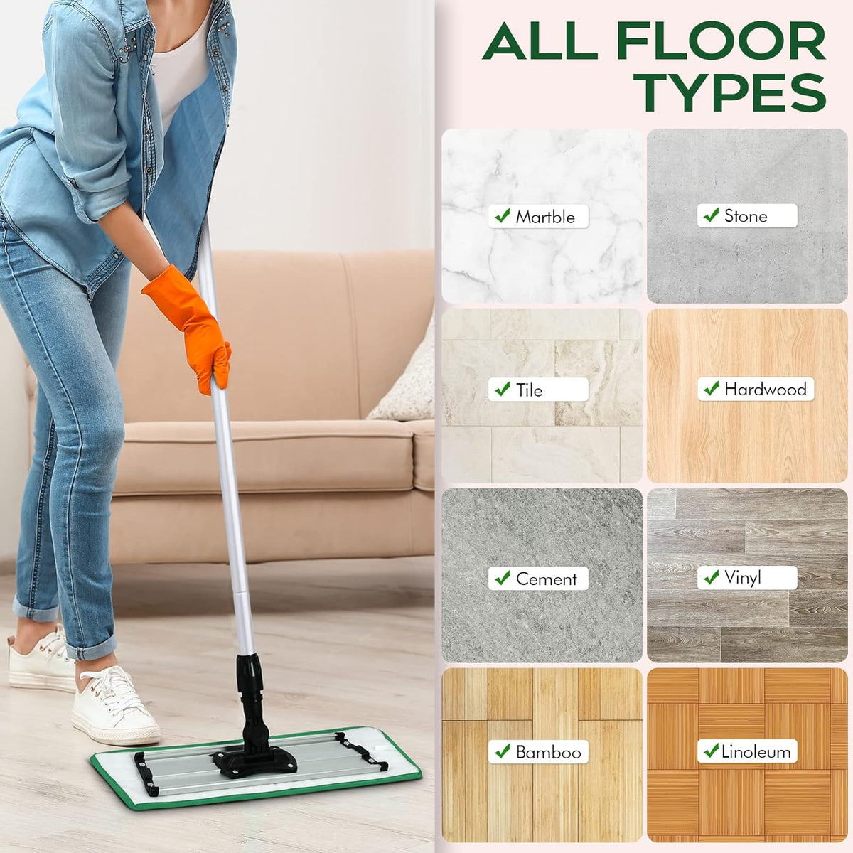 Matthew 18'' 36 Pcs Microfiber Mop Replacement Pads for Wet Dry Multi-Surface Floors Reusable Home