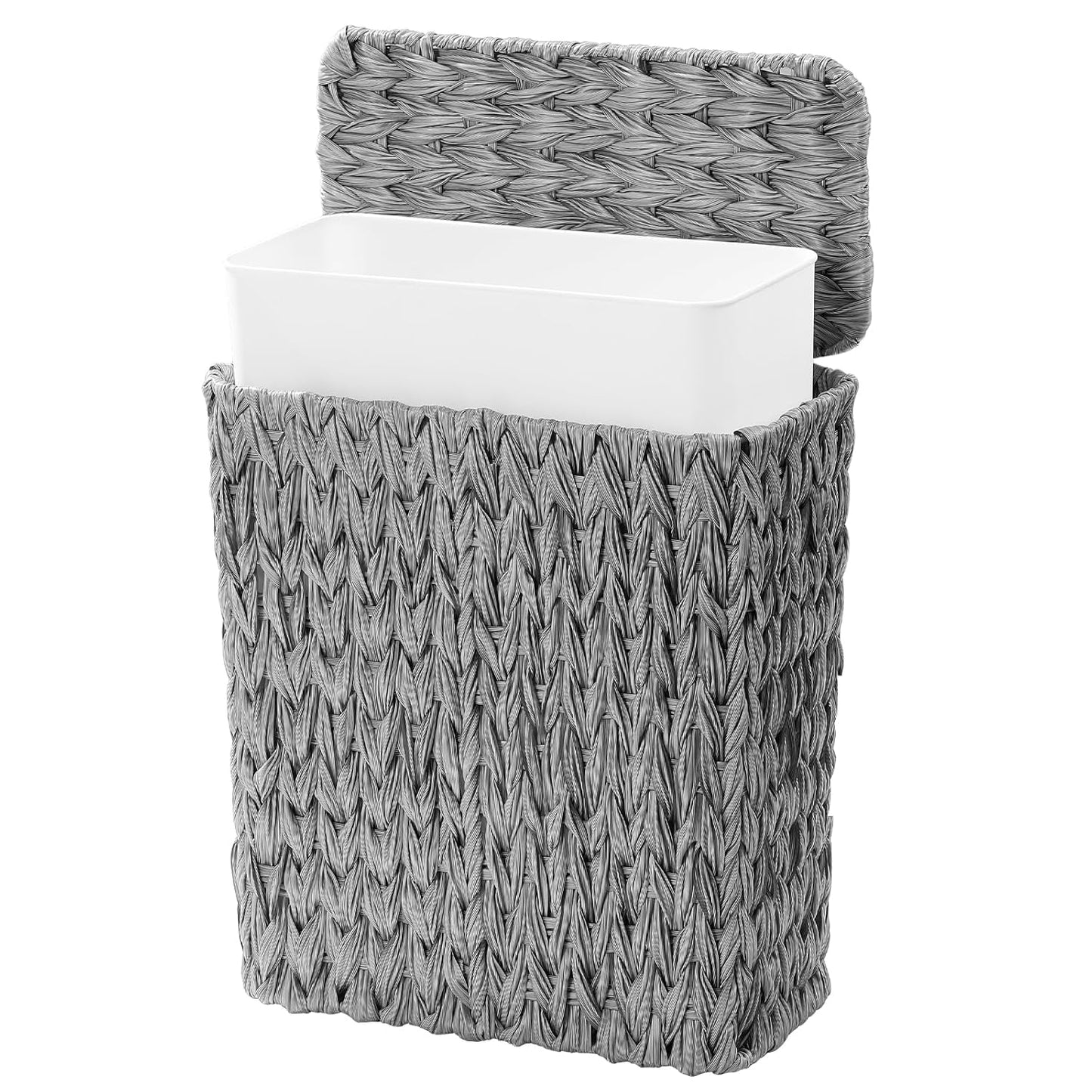 3 Gallon Wicker Trash Can,Grey Bathroom Trash Cans with Lid,Waterproof Slim Waste Basket for