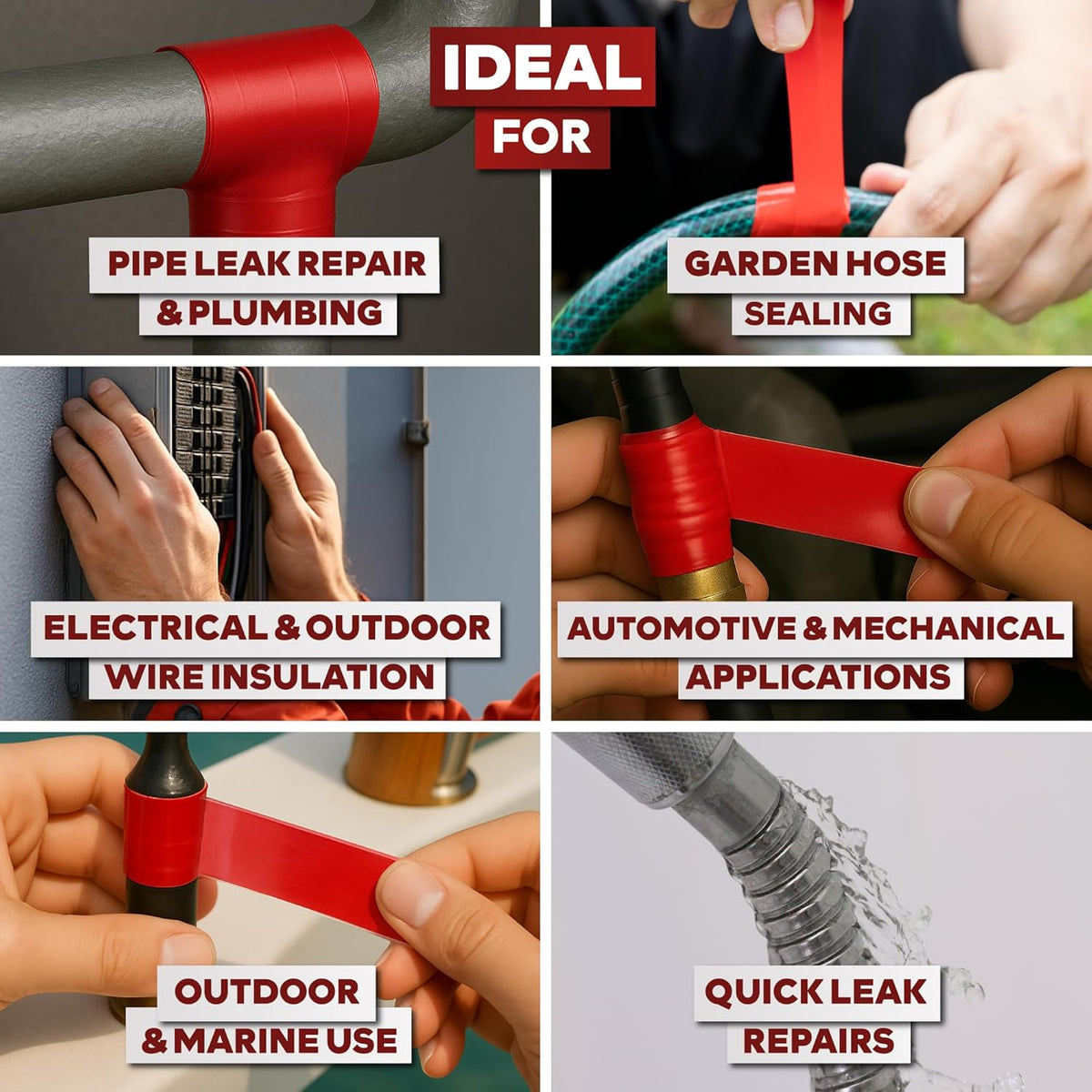 XFasten Self Fusing Silicone Tape Waterproof – 1" x 36 Feet Red, Self Amalgamating Tape, Silicone