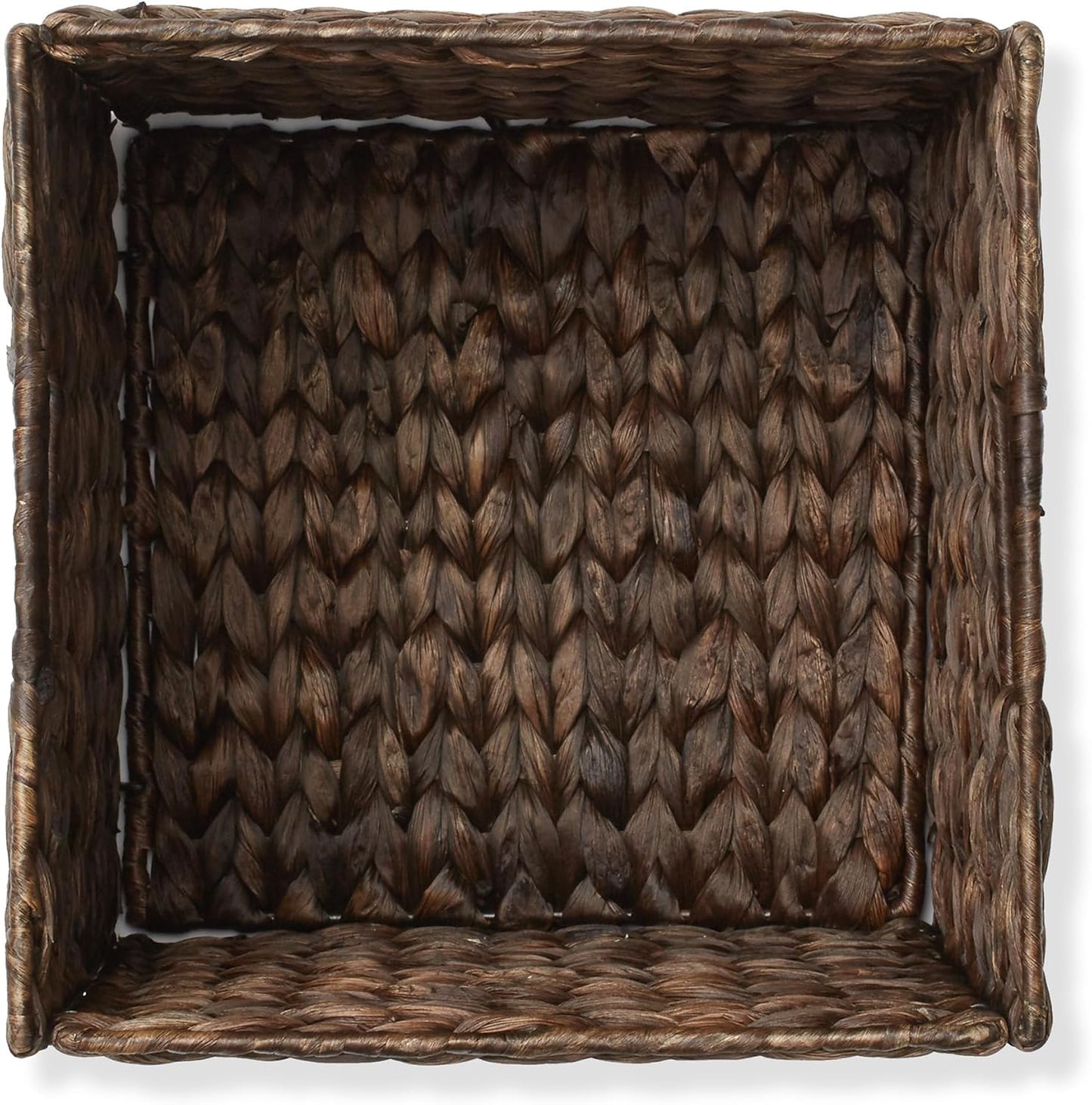 Casafield 10.5" x 10.5" Water Hyacinth Storage Baskets, Espresso - Set of 4 Collapsible Cube