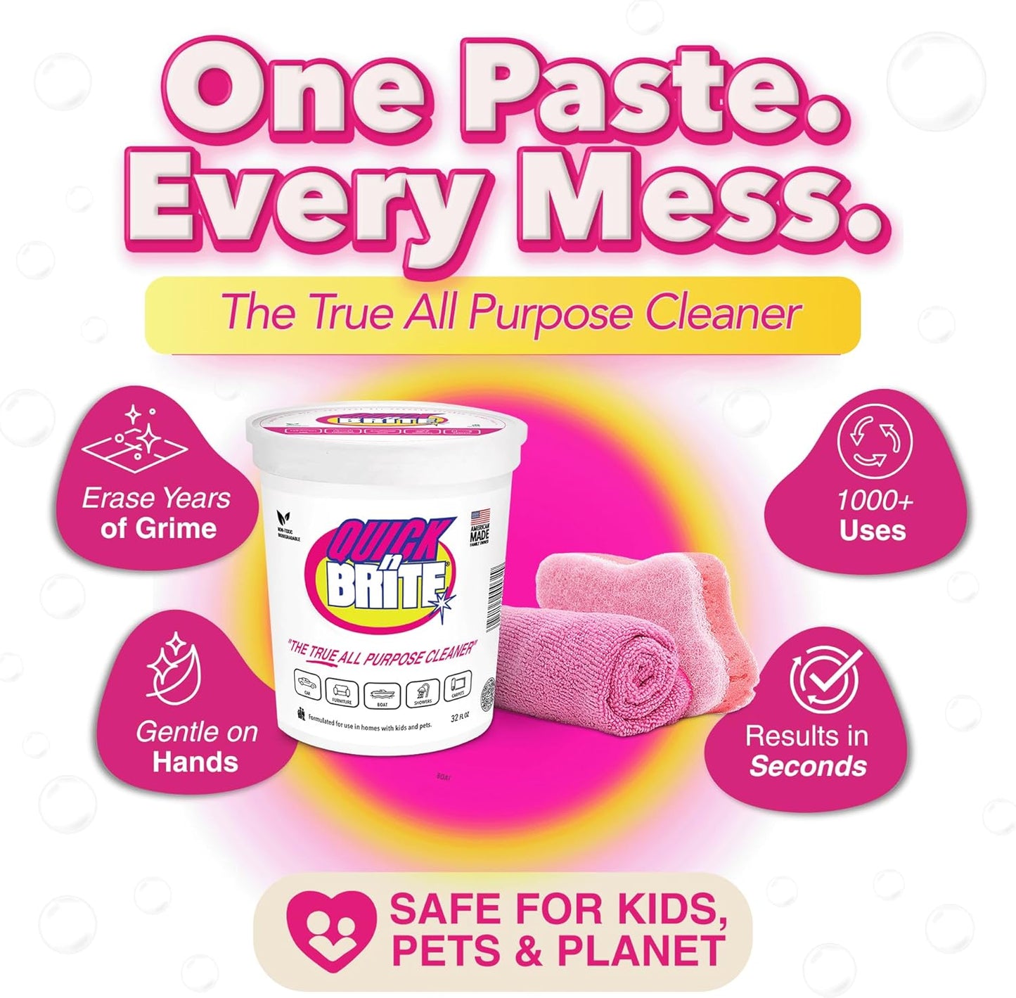 Quick 'n Brite All Purpose Cleaning Paste – Miracle Cleaner for Tough Stains, Biodegradable