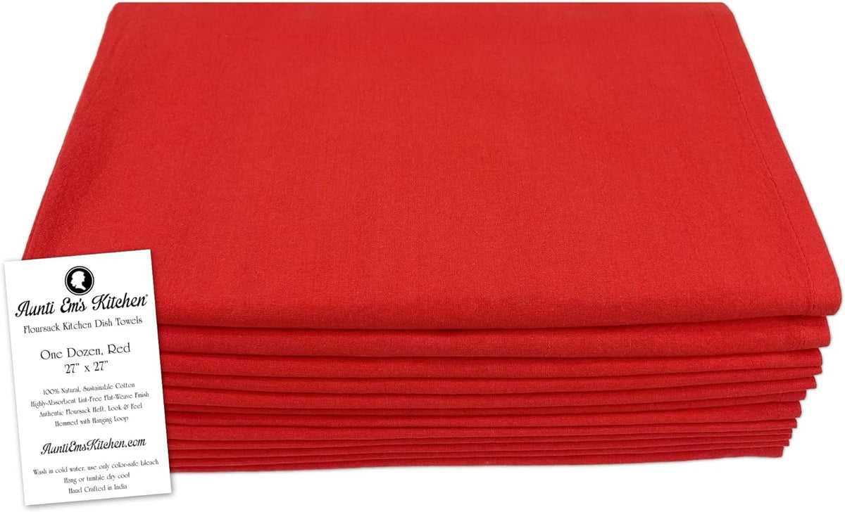 Aunti Em's Kitchen Flour Sack Dish Towels - Natural Cotton for Embroidery and Drying Glass, Hand