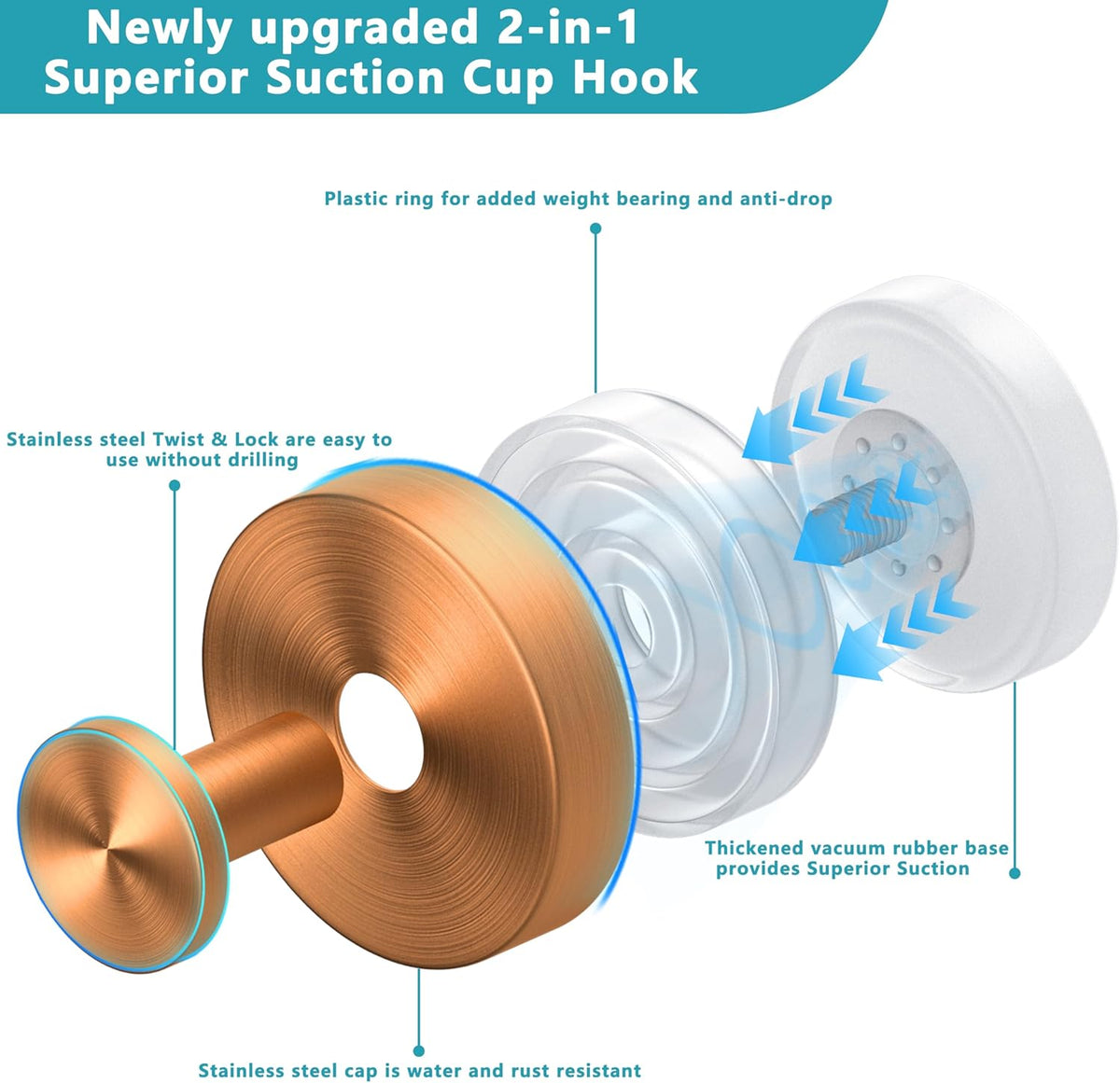 Suction Cup Hooks for Shower,Wreath Hanger for Front Door,Removable No Drill Towel Loofah