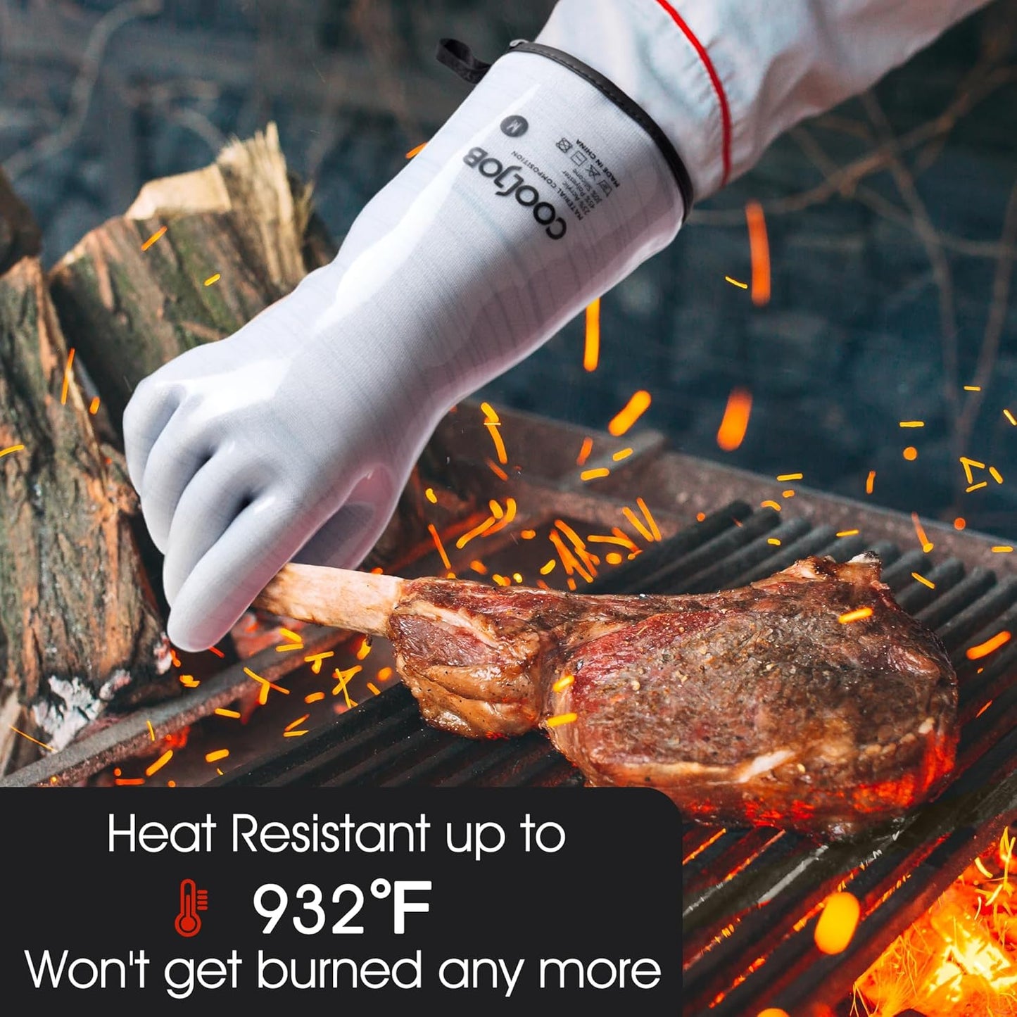 COOLJOB Heat Resistant Oven Gloves, Waterproof Liquid Silicone BBQ Grilling Gloves for Barbecue