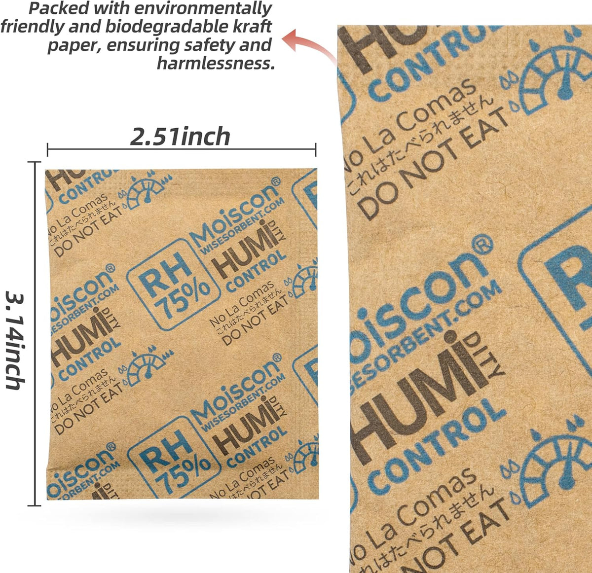 90 Pack 75% RH Size 8 Two-Way Humidity Control Packs for Storing Up to 5 Items, 8 Gram Moisture