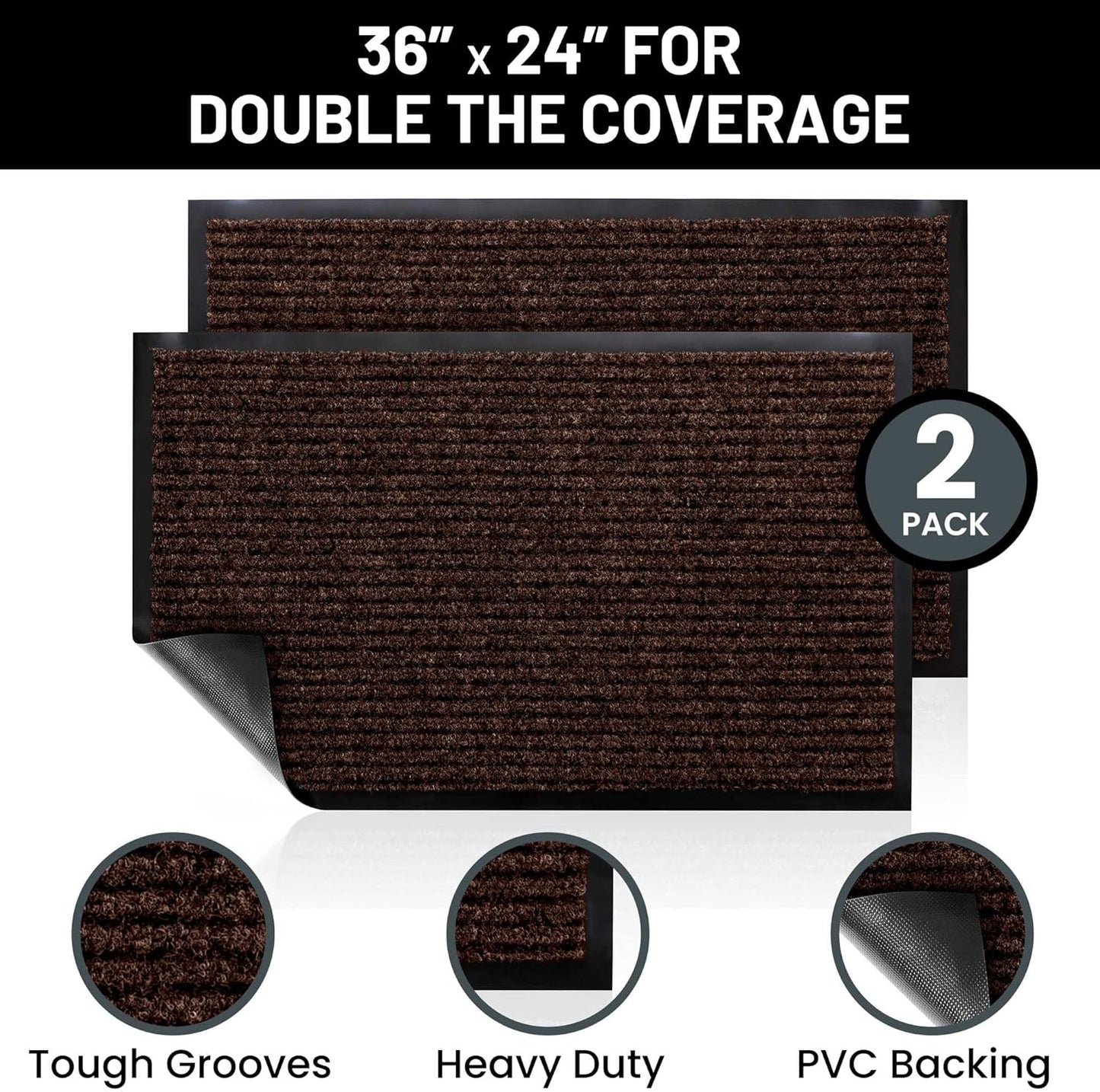 Sierra Concepts 2-Pack Front Door Mat - Large 36 x 24 Welcome Indoor Outdoor Entryway Mats for Shoe