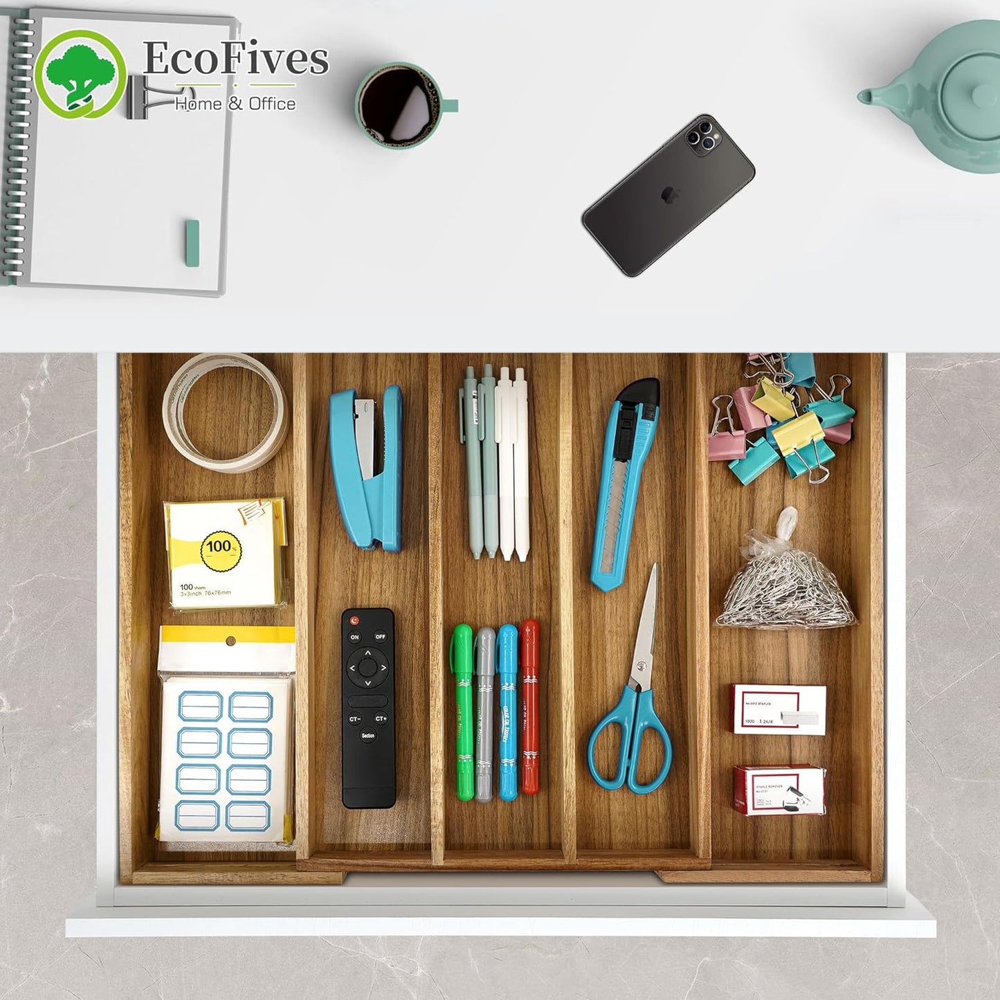 Luxury Acacia Silverware Organizer -Kitchen Drawer Organizer - Utensil Holder and Cutlery Organizer