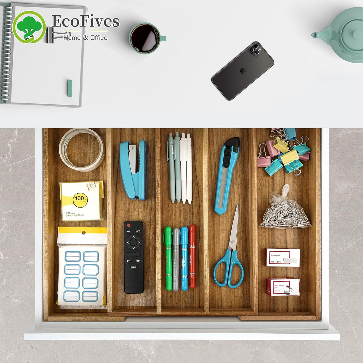 Luxury Acacia Silverware Organizer -Kitchen Drawer Organizer - Utensil Holder and Cutlery Organizer