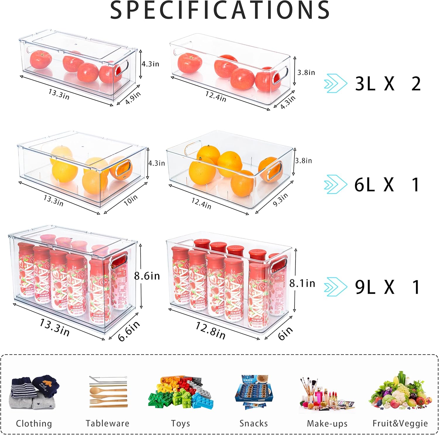 MineSign 4 pack Stackable Fridge Drawers Pull-Out Bins Divided Produce Saver Containers for