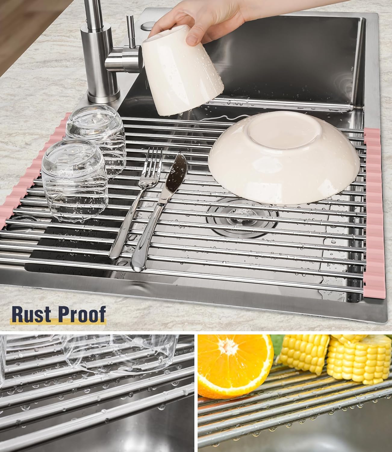 Tomorotec 17.7" x 12.5" Roll Up Dish Drying Rack Over Sink Drying Rack Sink Cover Kitchen Sink