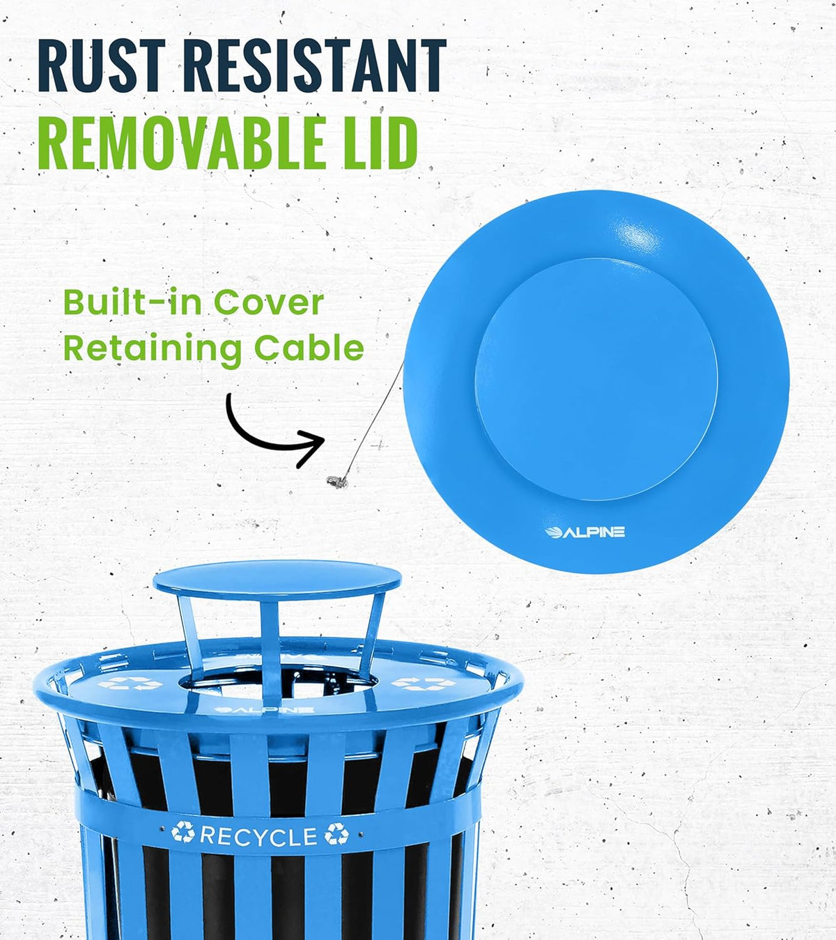 Alpine Outdoor Metal Waste Receptacle Rain Bonnet Lid - Heavy Duty Commercial Trash Can Receptacle