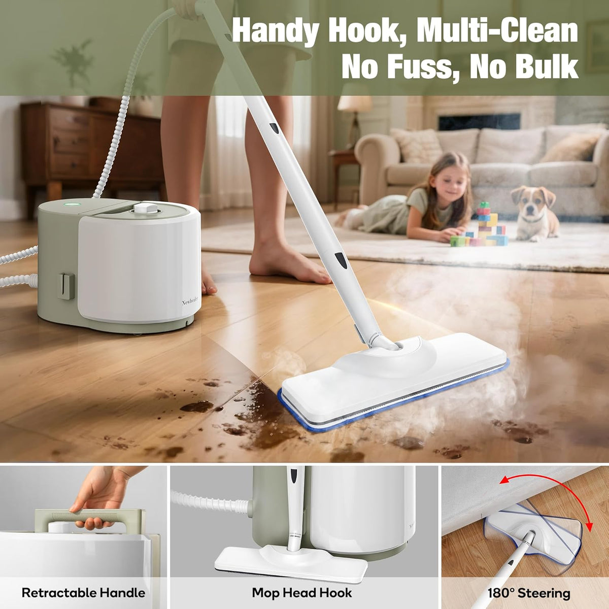 Newbealer Heavy-Duty Steam Cleaner for Home, Stainless Steel Boiler, Steam Mop with 20-Piece