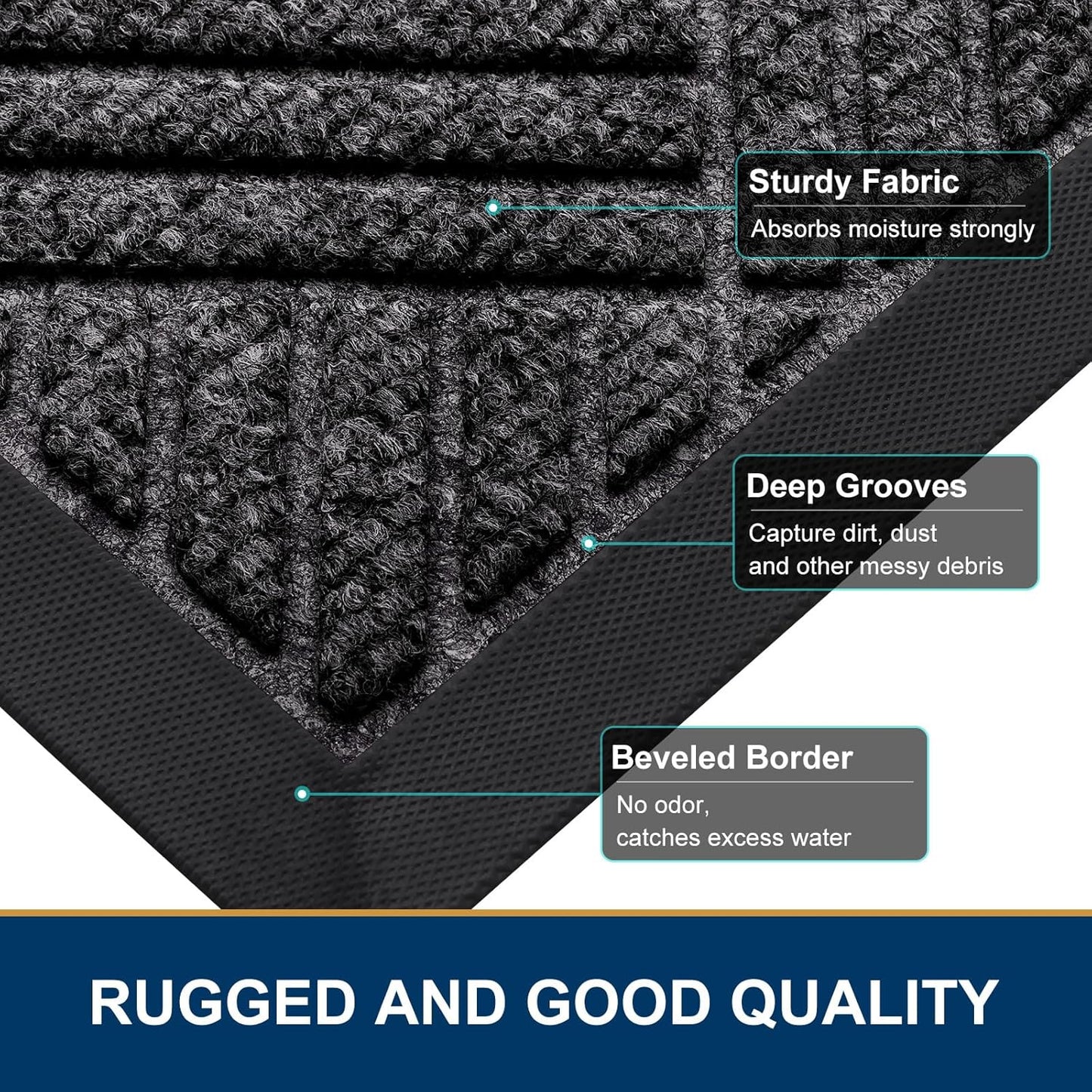 Smiry Front Door Mat Outside Entrance, Heavy Duty Outdoor Indoor Natural Rubber Doormat, Non Slip