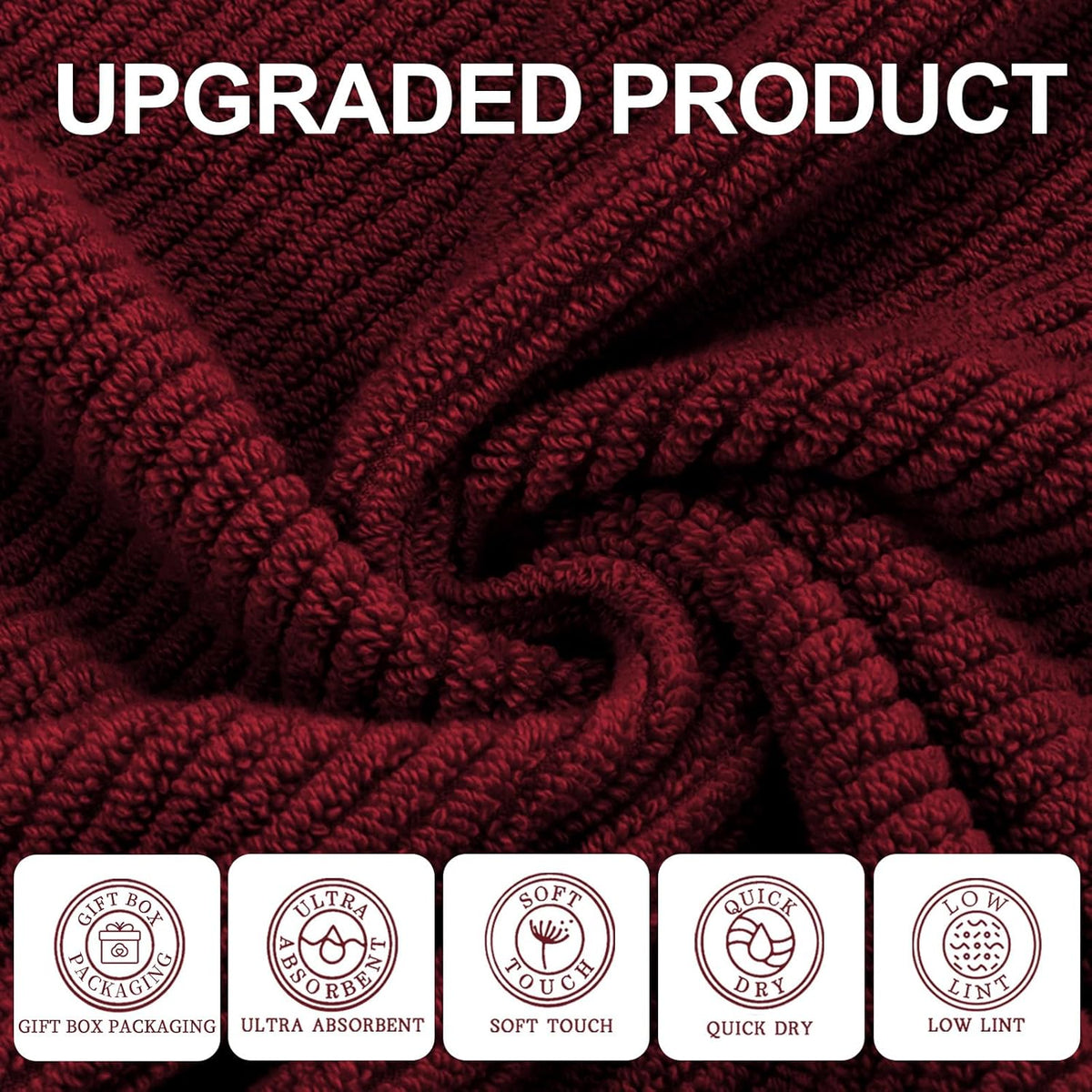 VOOVA & MOVAS Red Bath Towels, 4 Pack Large 30" x 56" - 100% Cotton | Quick Dry | Light Weight |