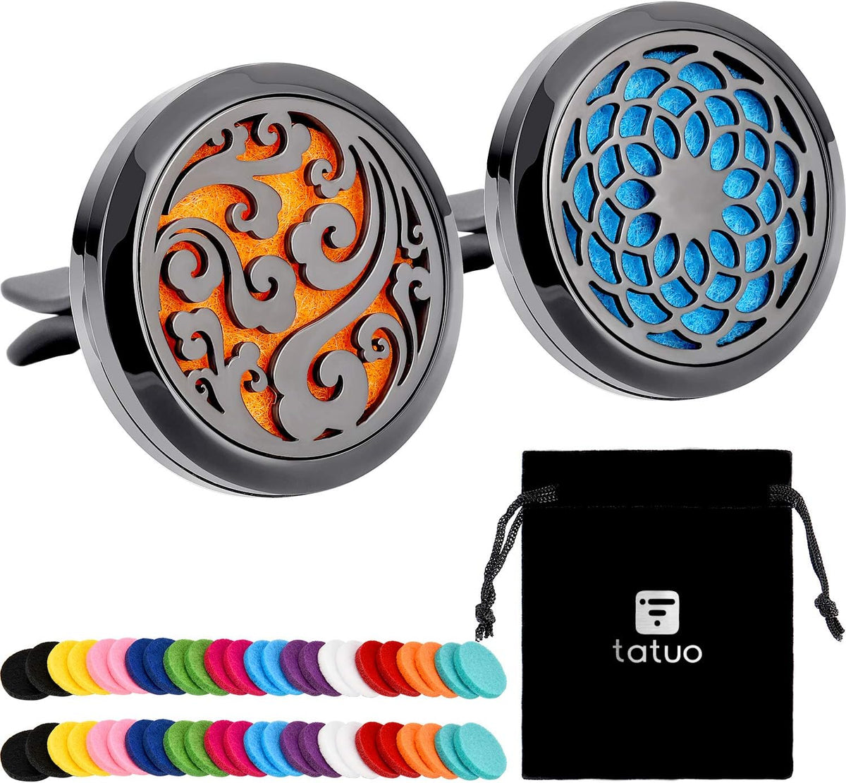 2 Pieces 316L Car Aromatherapy Oil Diffuser Air Freshener with 48 Felt Pad (Cloud, Sunflower