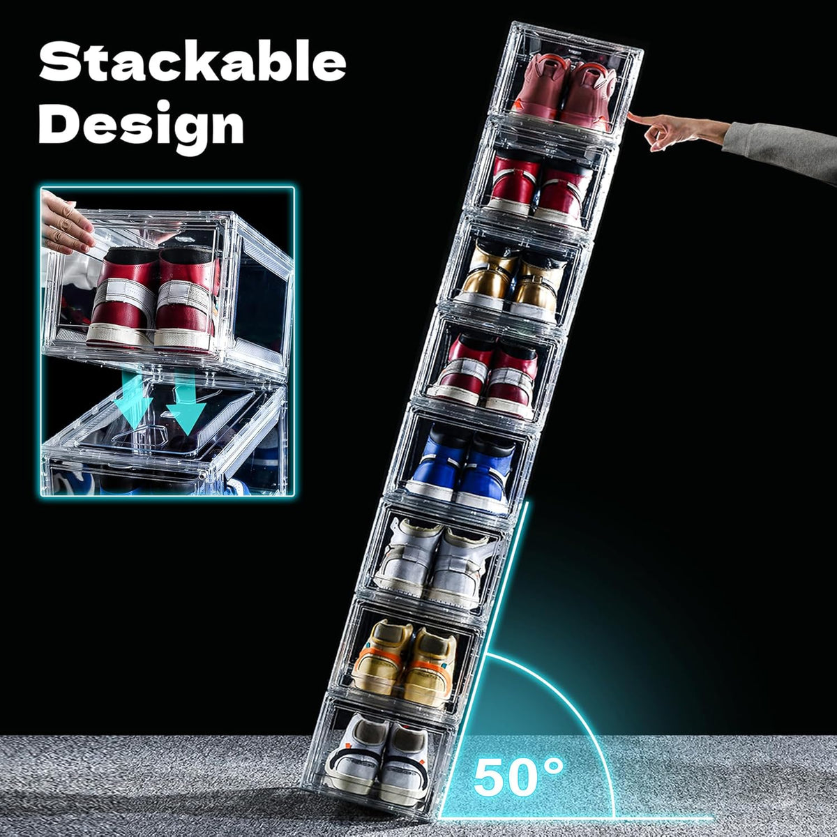 6 Pack Acrylic Shoe Boxes, Ultra Clear Shoe Boxes Stackable, Shoe Storage Box Sneaker Storage for