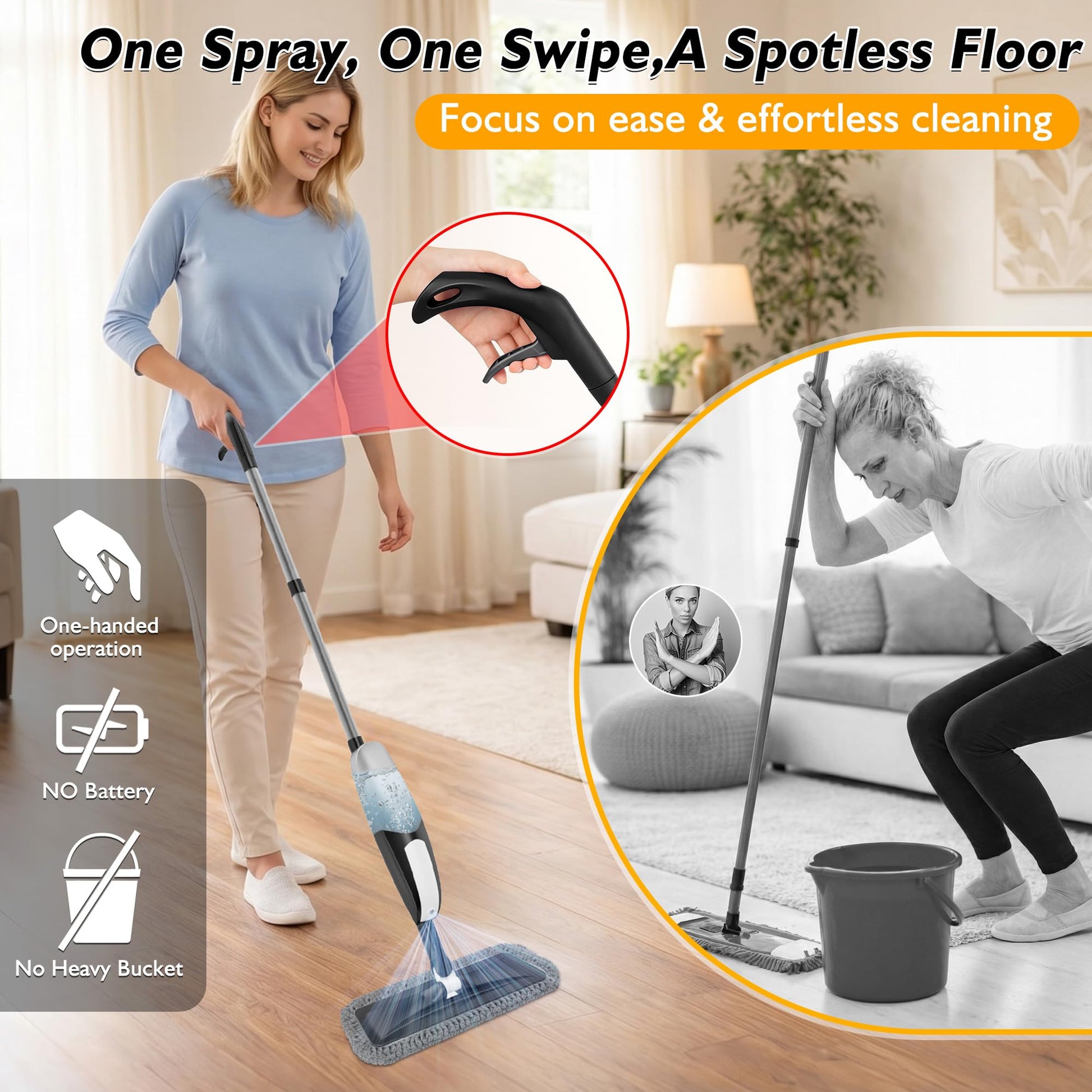 Spray Mop for Floor Cleaning: Microfiber Wet Dry Mops with 3 Washable Pads