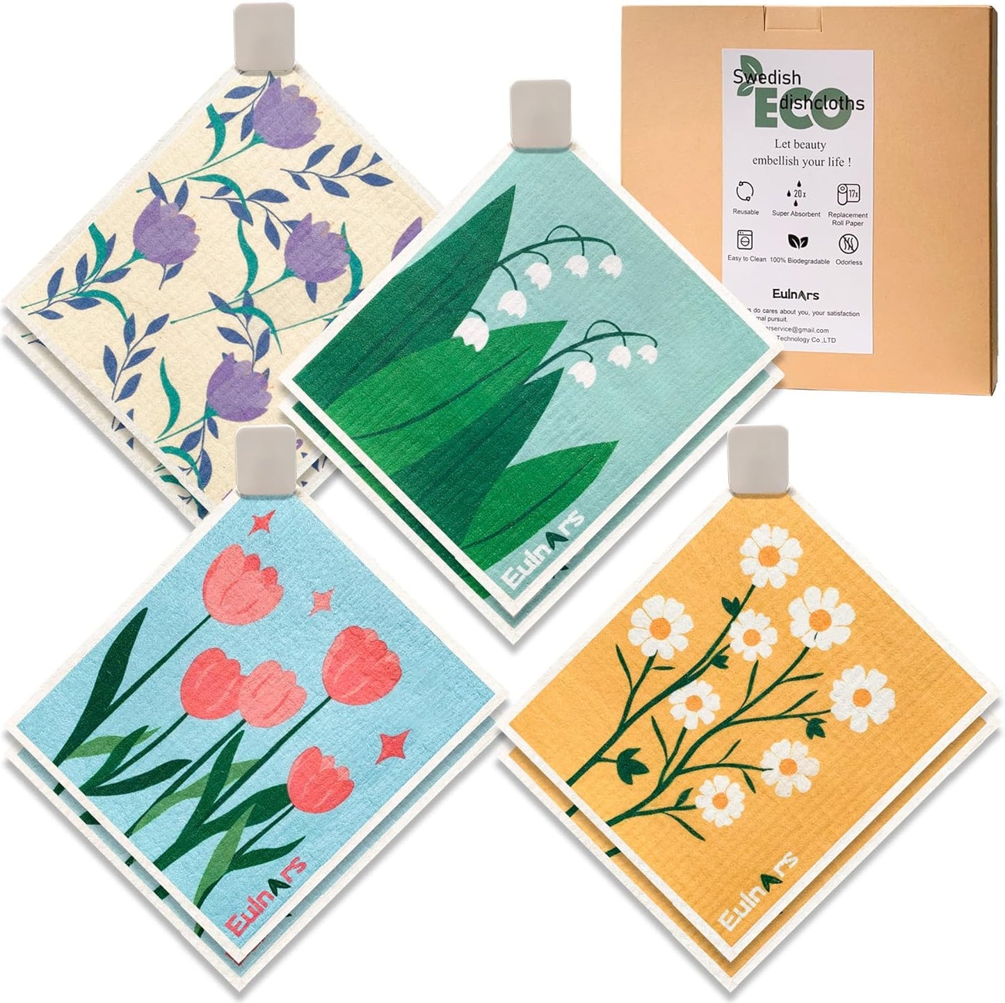 Swedish Dishcloths, 8 Pack Reusable Paper Towels with Clips, Non-Scratch Swedish Dish Towels for