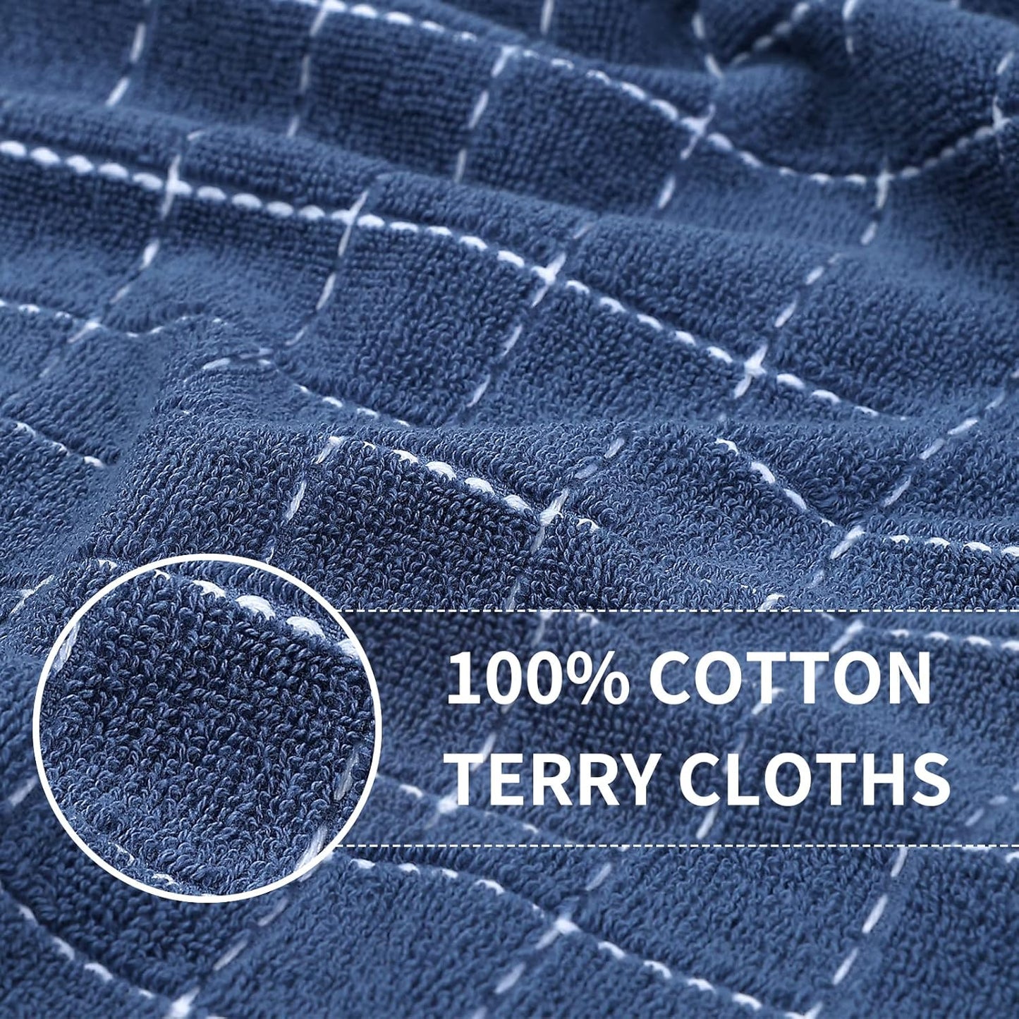 Homaxy 100% Cotton Terry Kitchen Towels(Navy Blue, 13 x 28 inches), Checkered Designed, Soft and
